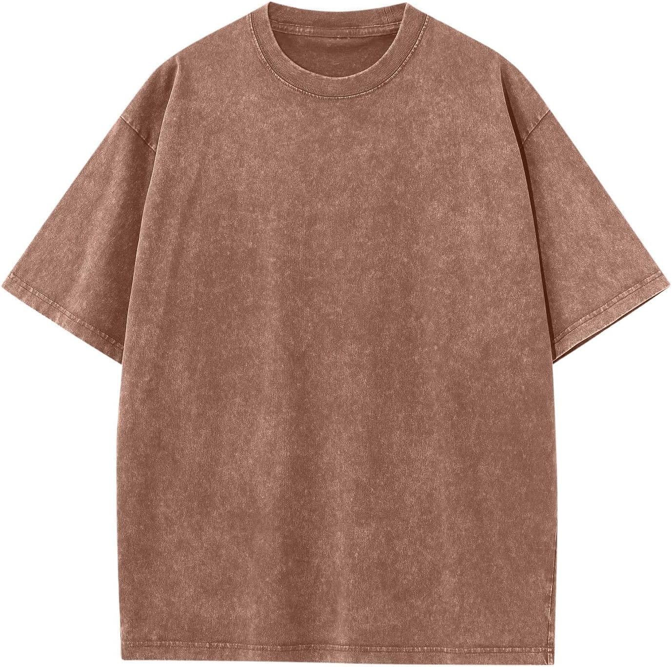 Mens Shirts Heavy Cotton Short Sleeve Basic Top Summer Solid Color Crew Neck T Shirts Oversized Casual Loose Shirt