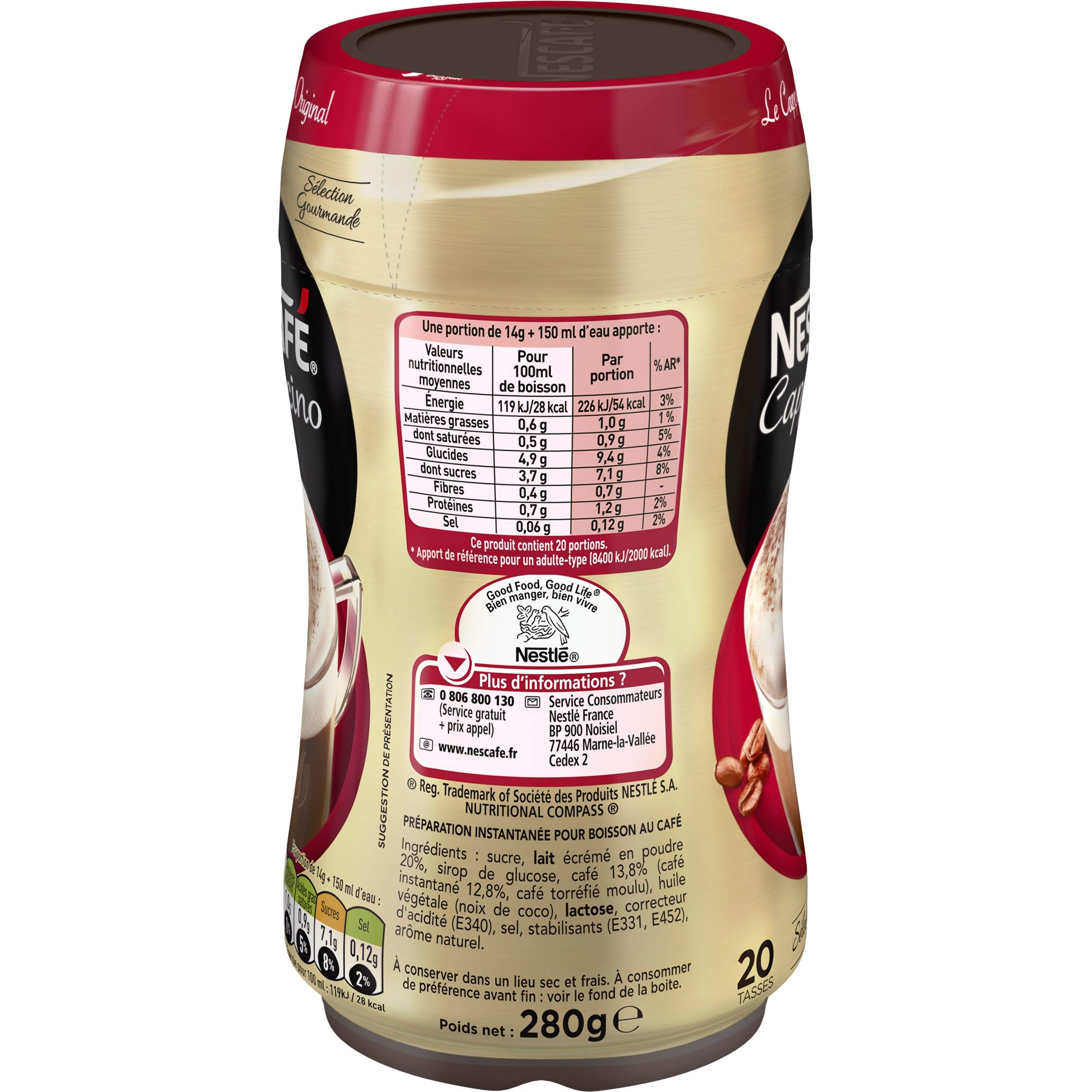 Nescafé Cappuccino, löslicher Kaffee, Box 280 g – 5 Packungen