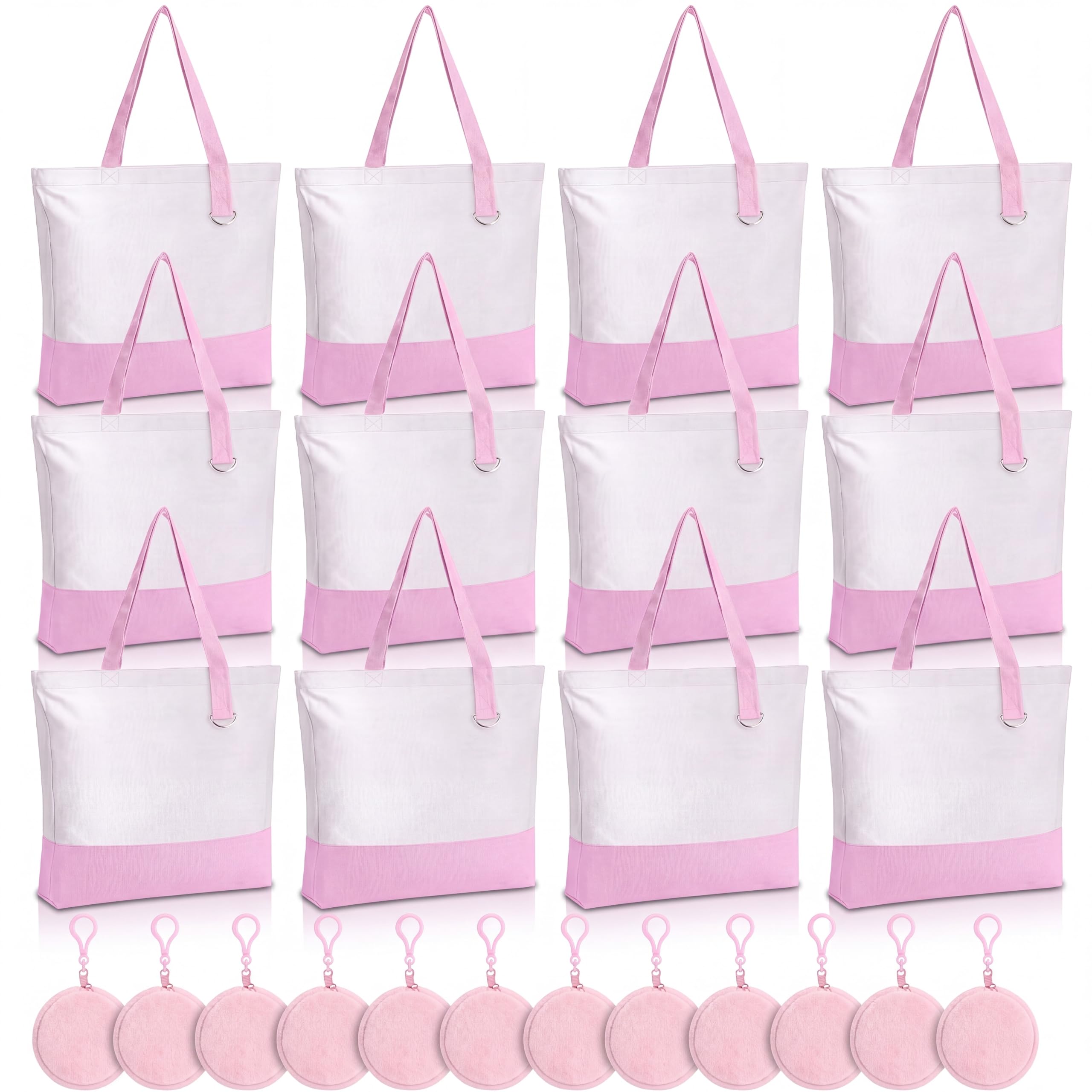 Sanwuta Canvas-Tragetaschen, Großpackung mit Reißverschluss und Plüsch-Münzgeldbörsen, 47 cm, wiederverwendbare Einkaufstaschen aus Baumwolle mit Griff für Bastelarbeiten