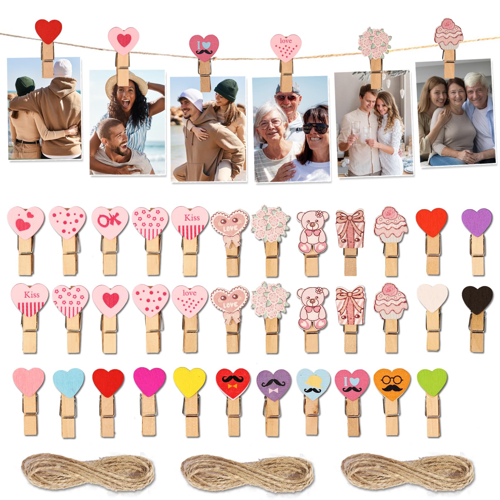 Corghd Mini pince à linge en bois en forme de cœur pour vêtements, photos, cartes postales, décoration de maison, mariage, Saint-Valentin, facile à installer et à utiliser