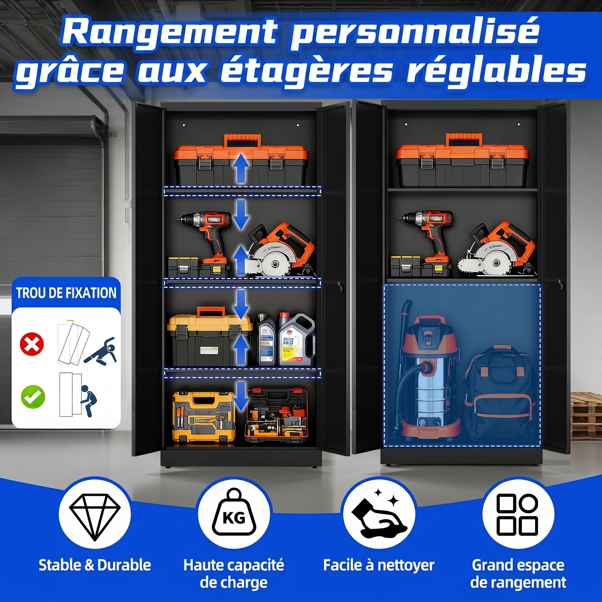 Armoire de Rangement Garage, Armoire Métallique avec Serrure à Combinaison, Cabinet de Stockage en Acier avec Étagères Réglables, Organisateur d'Outils et Maison, 40 x 80 x 180 cm, pour Bureau, Noir