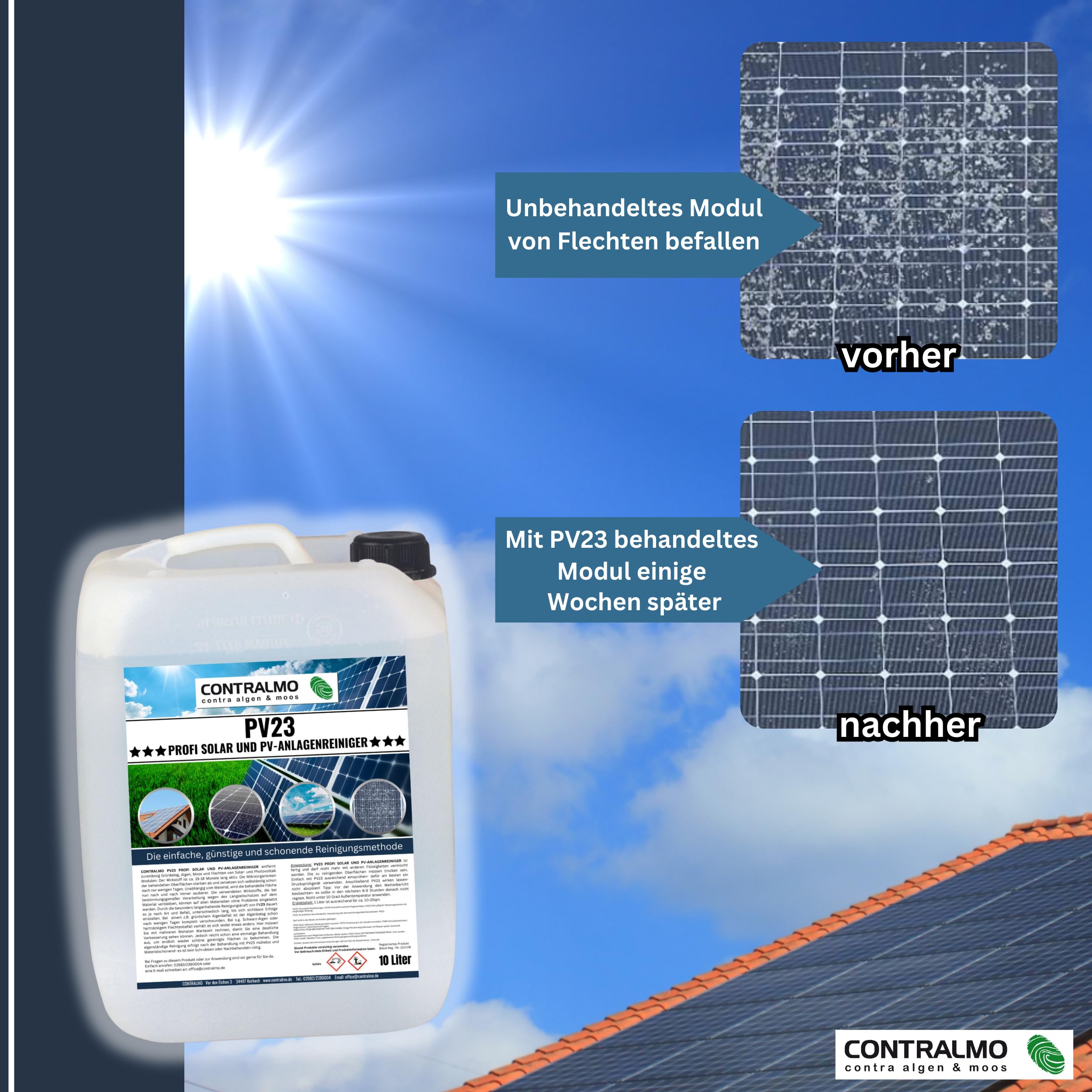PV23 Profi Solar und PV- Anlagenreiniger | Photovoltaikanlagen Reiniger | Reinigung Solarpanel | kostengünstige Alternative | ohne Nacharbeiten | ideal für Selbermacher |