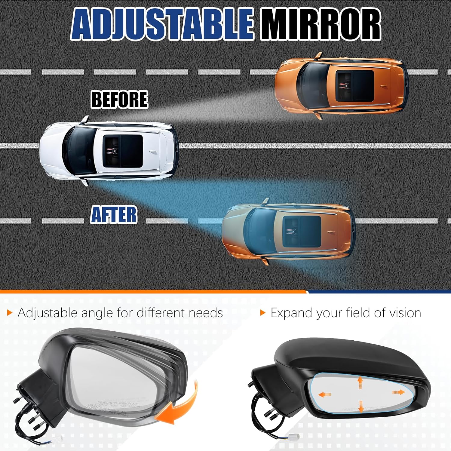 Left Side Rear View Mirror for 19 20 2021 2022 2023 2024 Toyota RAV4 3Pins image 5