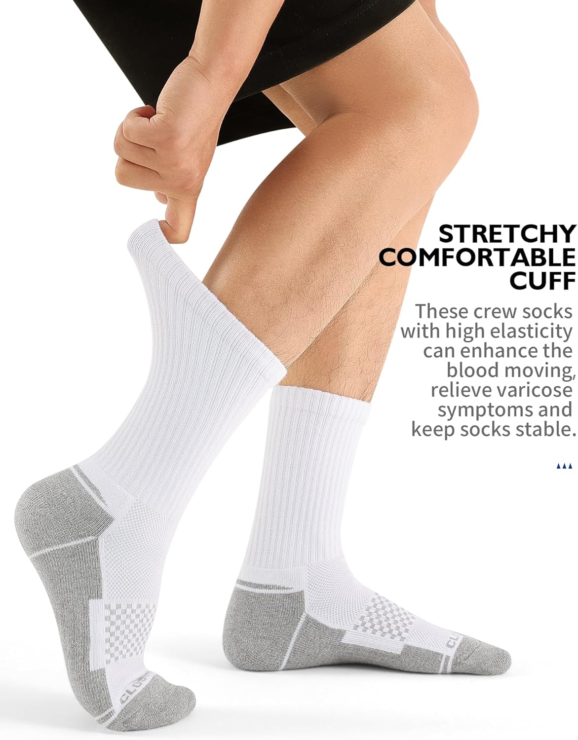 CLOSEMATE Mens Moisture-Wicking Athletic Cushioned Crew Socks 6 Pairs Cotton Comfy Running Training Sports - Image 4