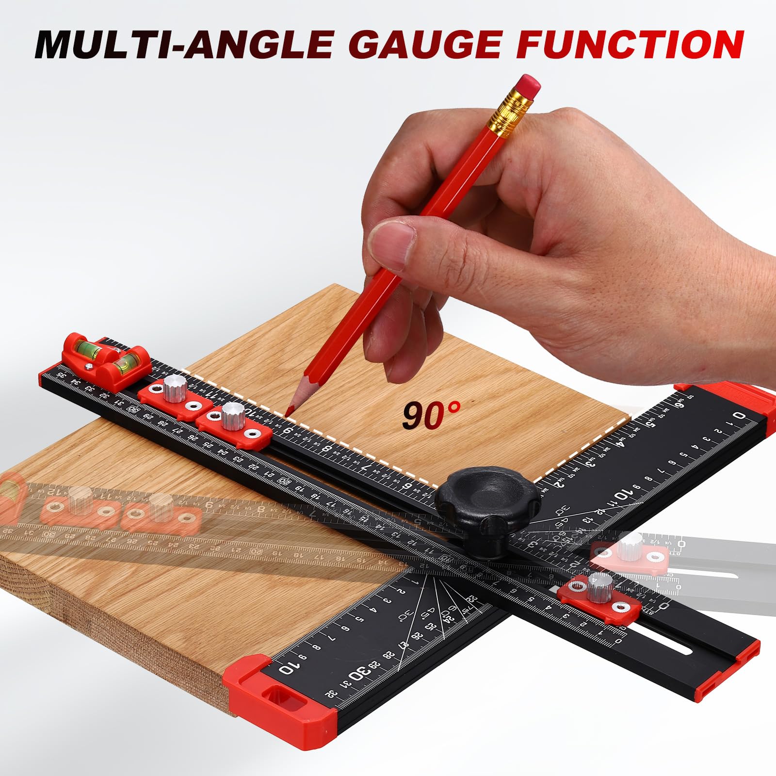 QUARKZMAN Righello Di Posizionamento Per Foratura 35 Cm / 13.78" Regolabile Multifunzionale In Lega Di Alluminio Squadra A T Guida Per Foratura Per Falegnameria Hardware