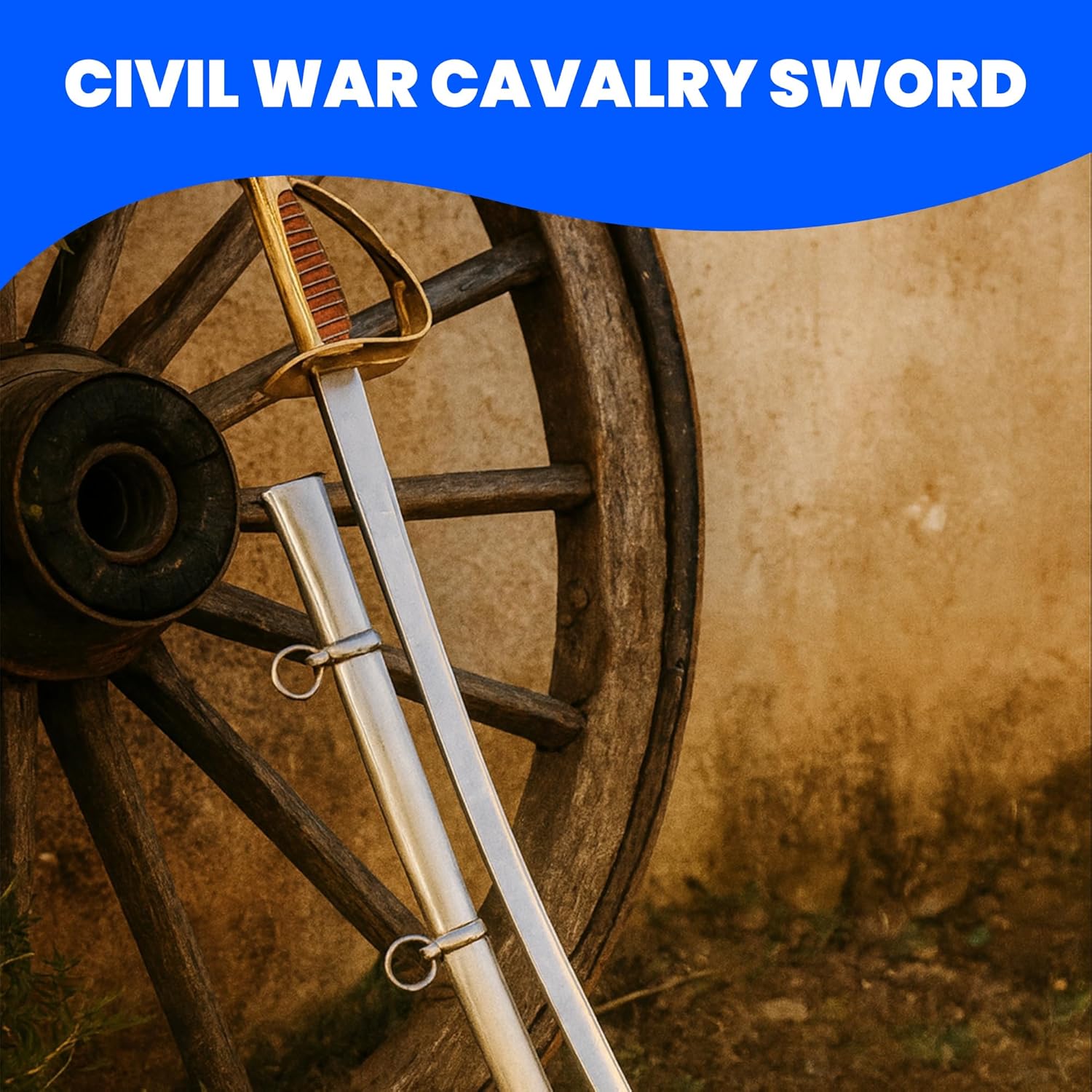 SZCO 1840 Cavalry Saber Replica – 40" Civil War Cavalry Sword with Brass Guard & Pommel, Wood Handle with Gold Wire Wrap, and Metal Scabbard – Historical Military Ceremonial Sword for Adults