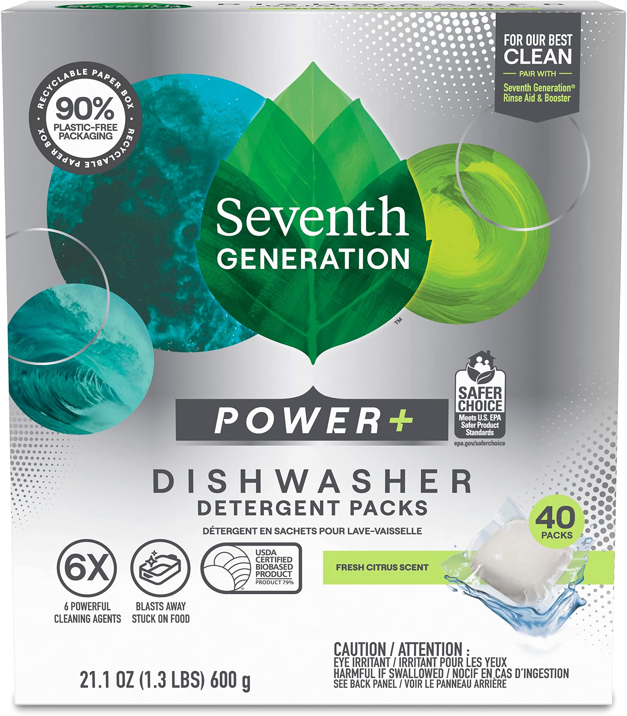 Power Plus Dishwasher Detergent Packs Fresh Citrus scent for sparkling dishes Dishwasher tabs 40 count