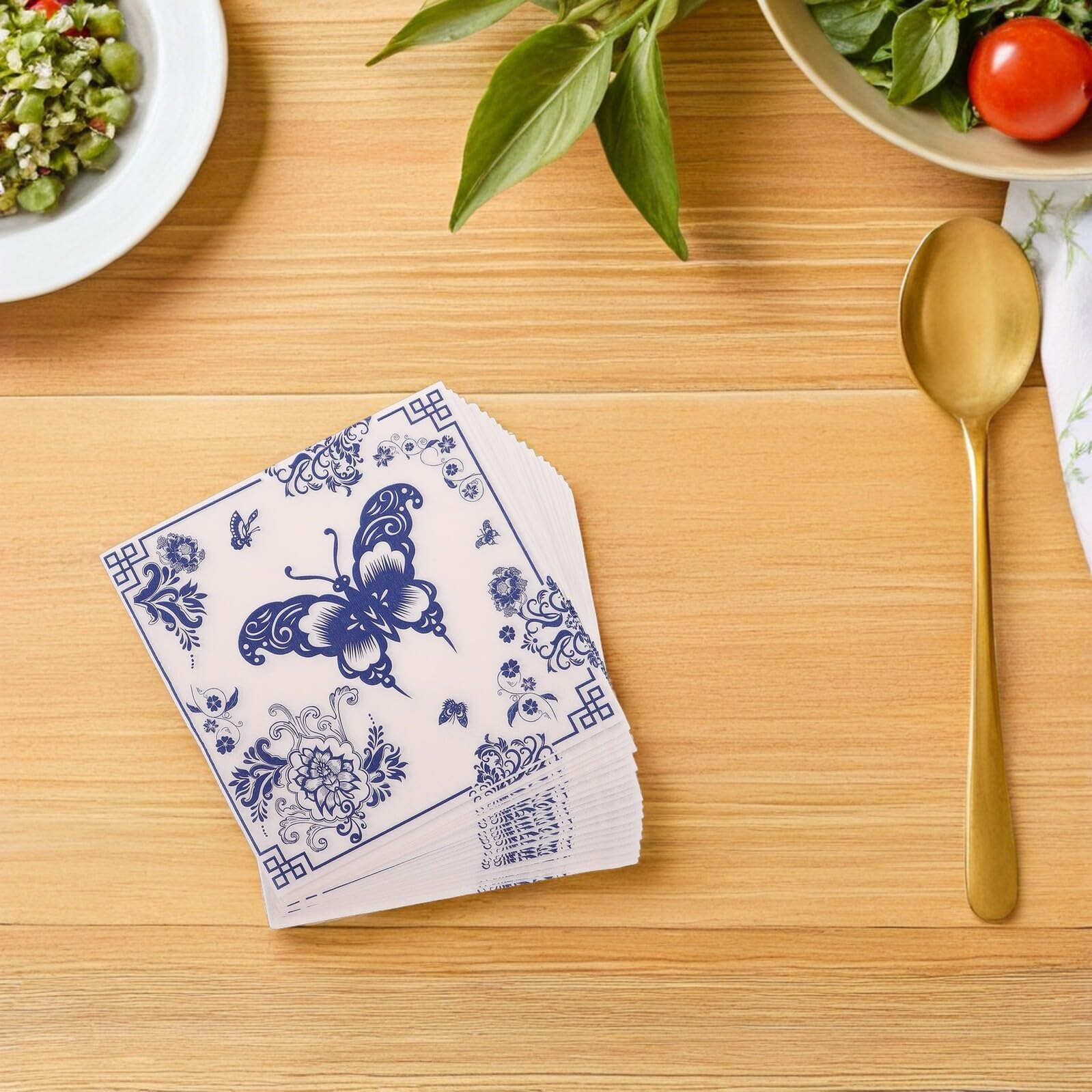Servilletas de Papel Chinoiserie Estampado Floral Vintage Azul, 33 Cm, Paquete de 100 Unidades en 5 Paquetes, Servilletas Desechables para Fiestas, Bodas y Cenas