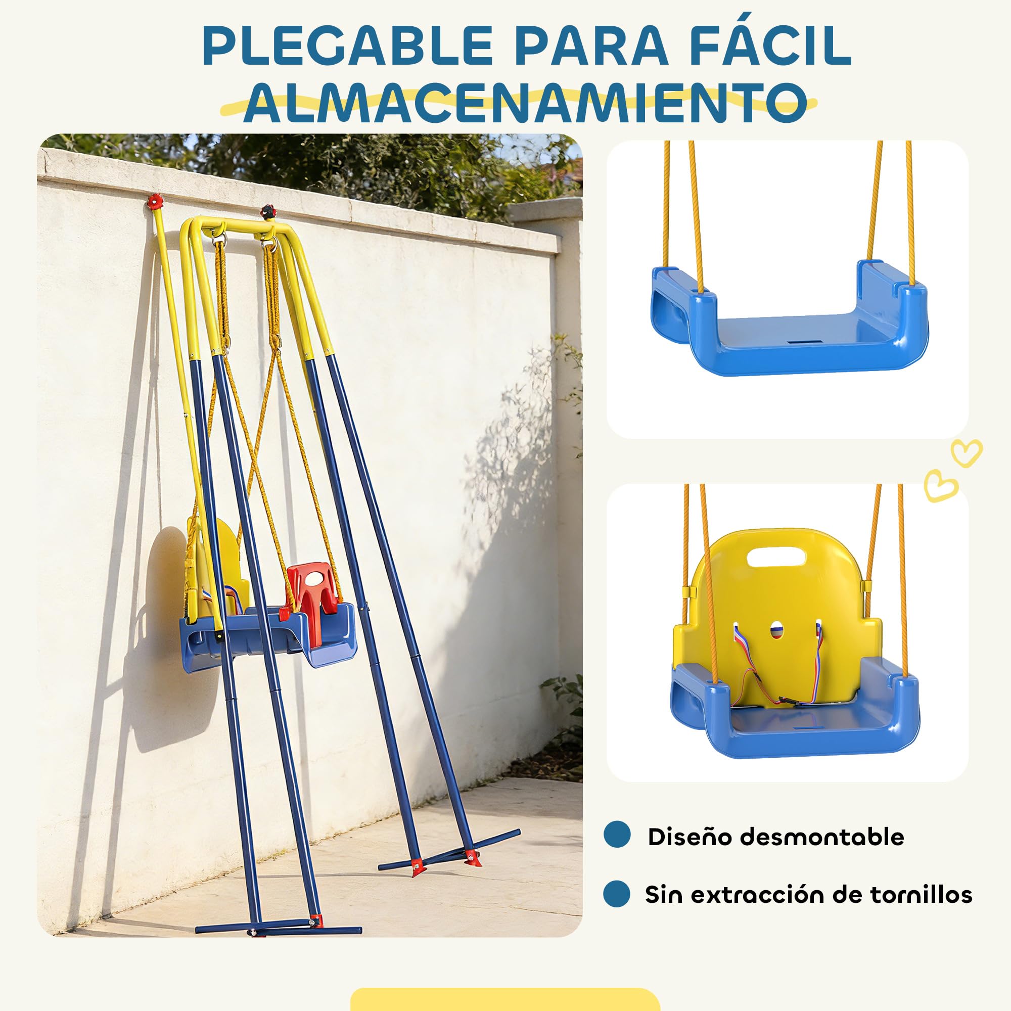 AIYAPLAY Columpio para Bebés 3 en 1 con Cuerdas Ajustables Exterior Azul