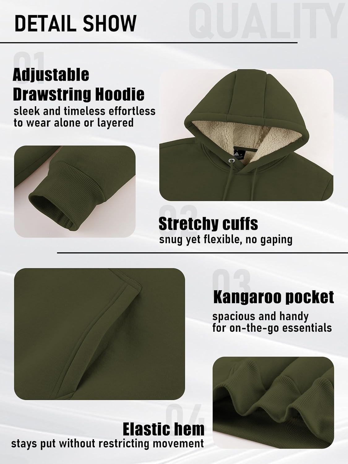 ZITY Men's Sherpa Lined Hoodie Sweatshirts Heavy Pullover Kangaroo Pocket Winter Windproof Warm Fleece Hoodie Athletic - Image 6