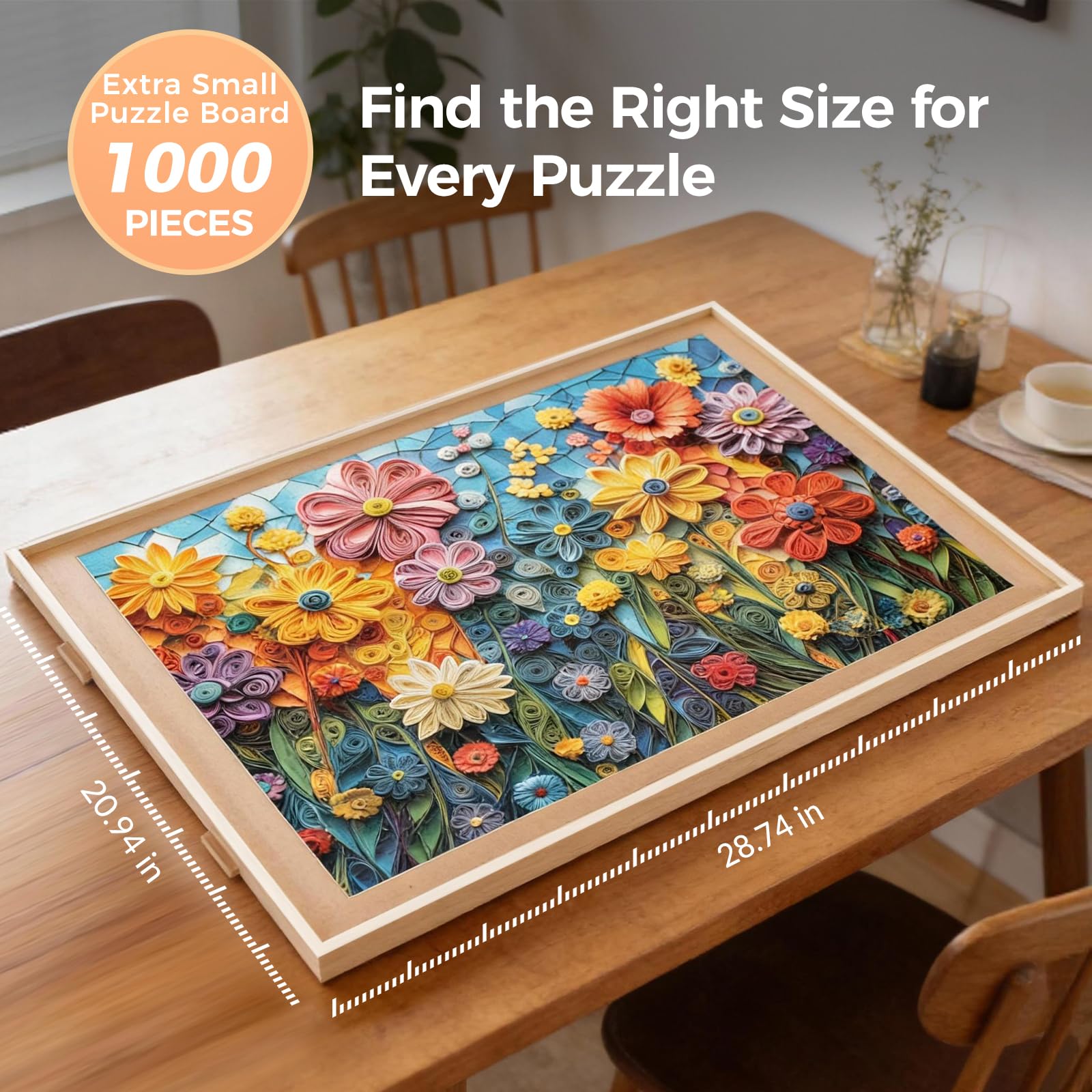 ALL4JIG Obrotowa deska do układania puzzli 1000 elementów, 4 szuflady, 53 x 73 cm, przenośna, drewniana deska dla dorosłych, Lazy Susan, prezent urodzinowy dla mamy, powierzchnia do Lego