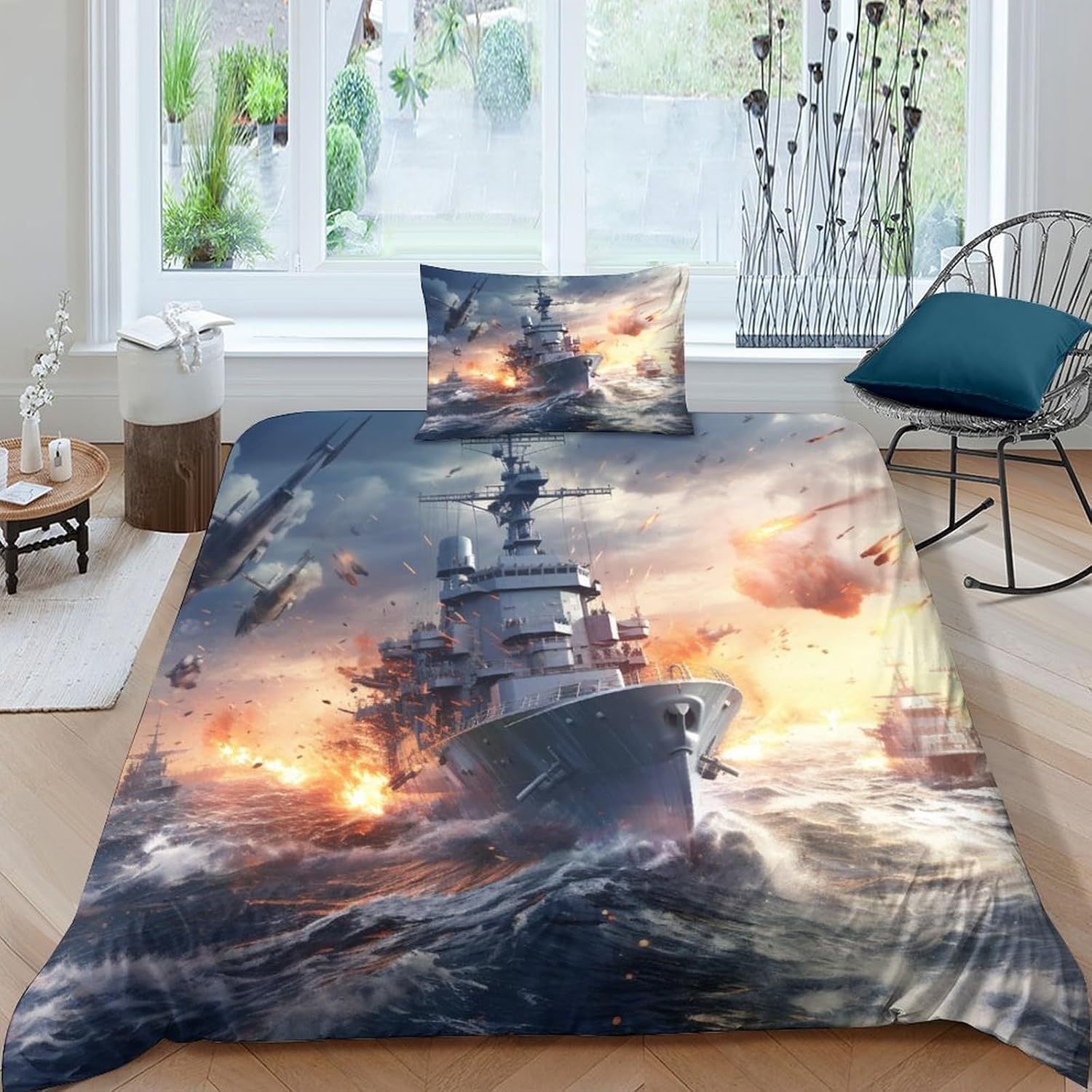 LOUSON Sea War Kids Bedding Set, Cute Single Bed Bedding Set (135 x 200