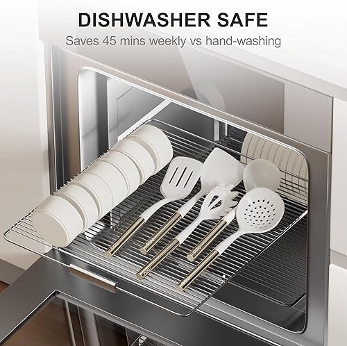 Miniatura 9 de OOU Juego de utensilios de cocina de silicona, juego de herramientas de cocina resistentes al calor de 446 F con soporte magnético montado en la