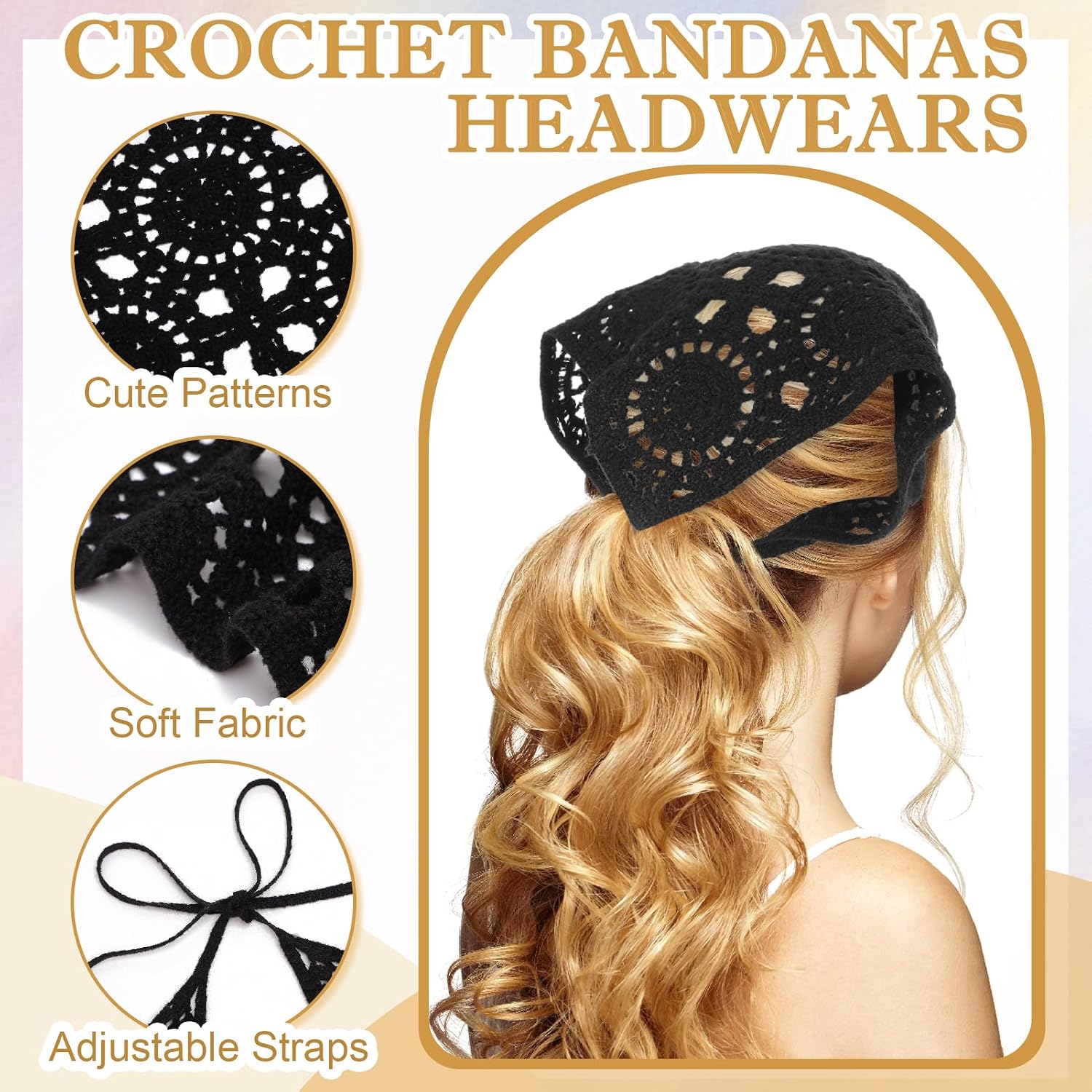 JATEBI 4 Pack Vintage Crochet Hair Bandanas Lace Triangle Head Scarf Women image 2
