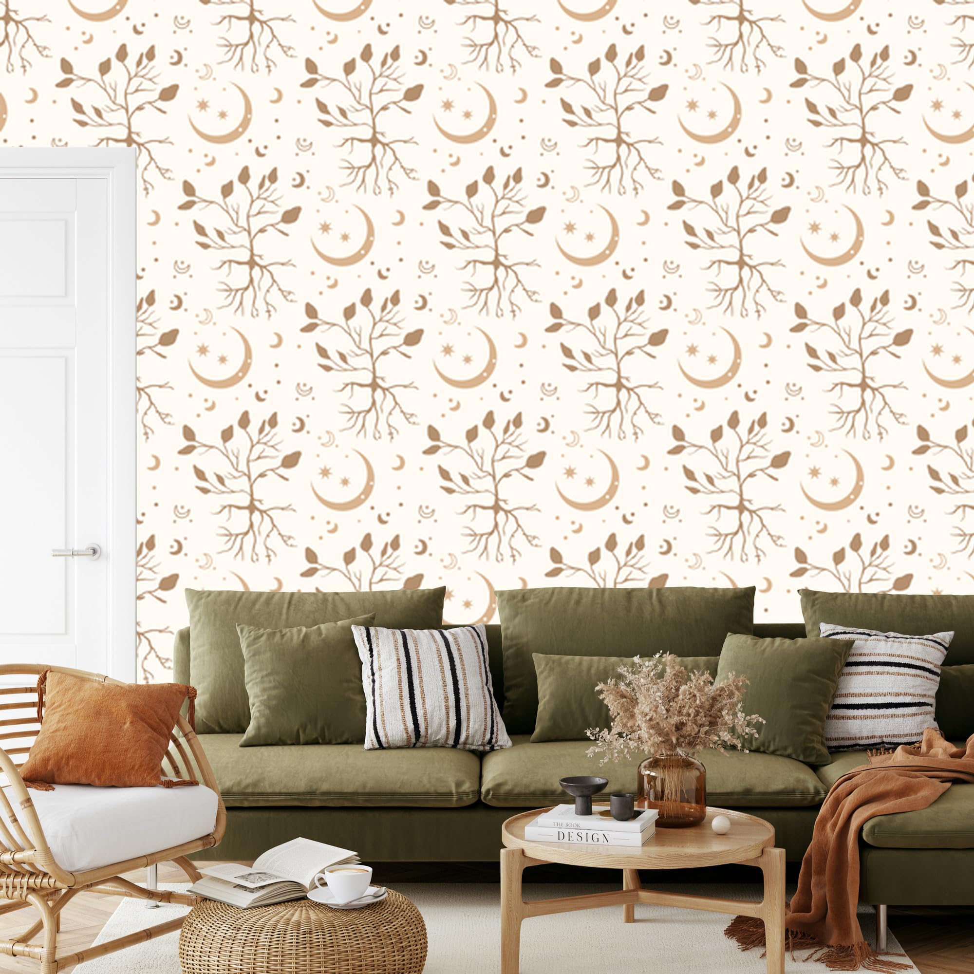Vliestapete Boho-Muster – Weiß und Creme 50 x 1000 cm