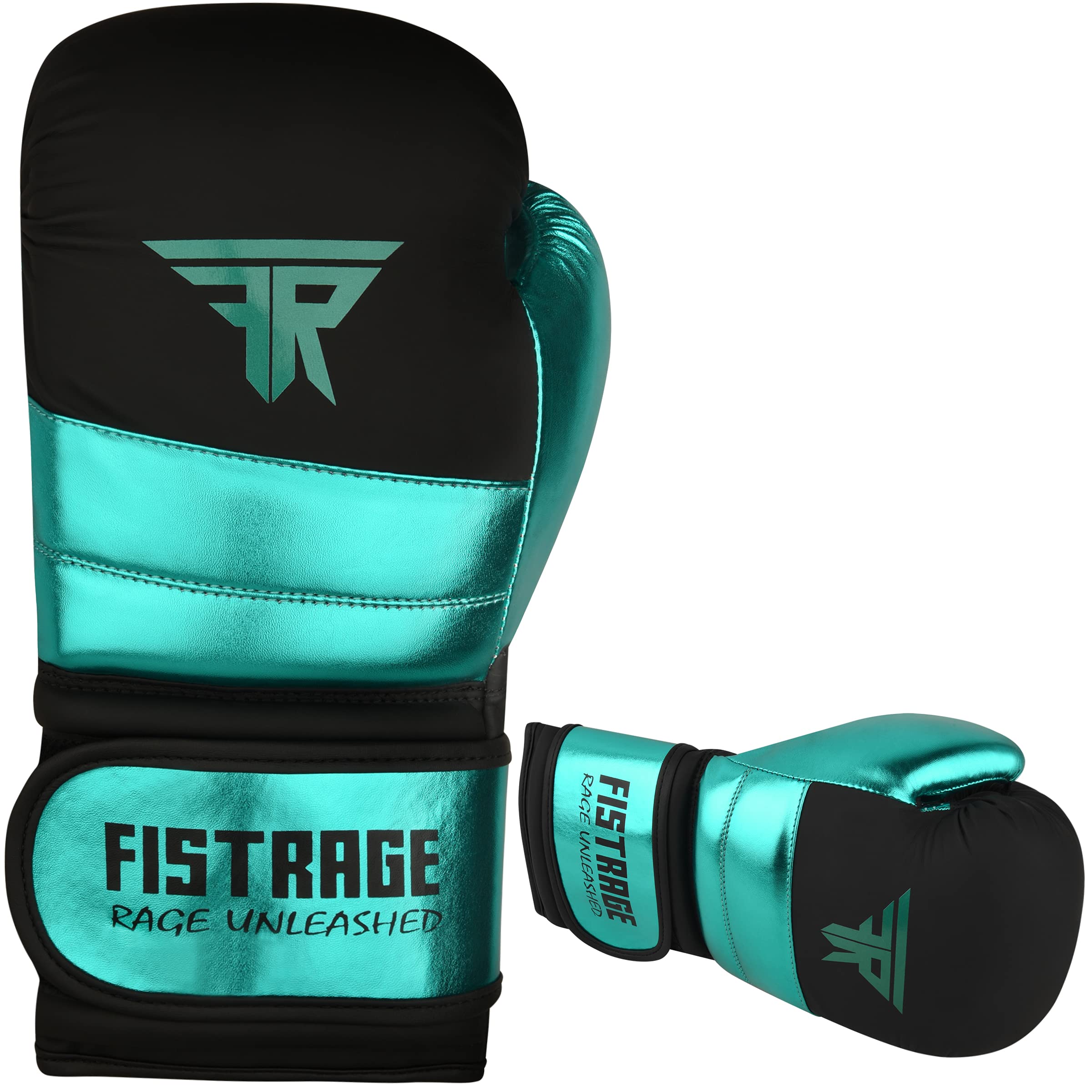 FISTRAGE Rękawice bokserskie, metaliczne, skórzane, MMA, trening muay thai, kickboxing, sparingi, ciężka torba, rękawice treningowe, rękawice dla mężczyzn i kobiet, fluoro-zielono-czarne, 400 ml
