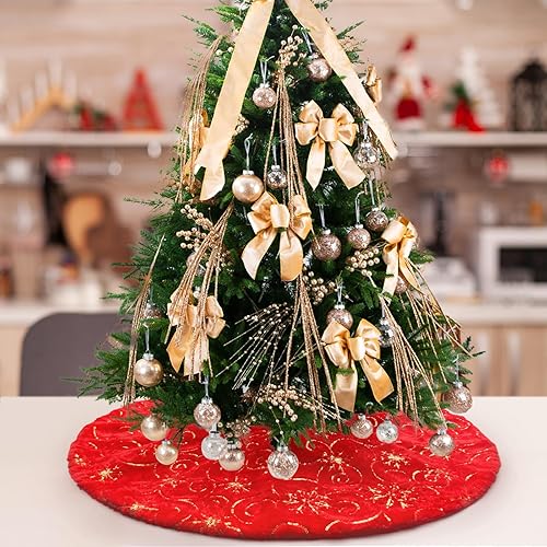 Miniatura 25 de Falda de Árbol de Navidad de Felpa Blanca de 30 pulgadas Falda de Árbol de Navidad de Piel Blanca Nieve con Lentejuelas Plateadas Copo de Nieve