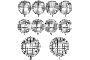 10 Pieces Silver Disco Balloons 4D Round Balloons for 70s 80s 90s Theme Decorations
