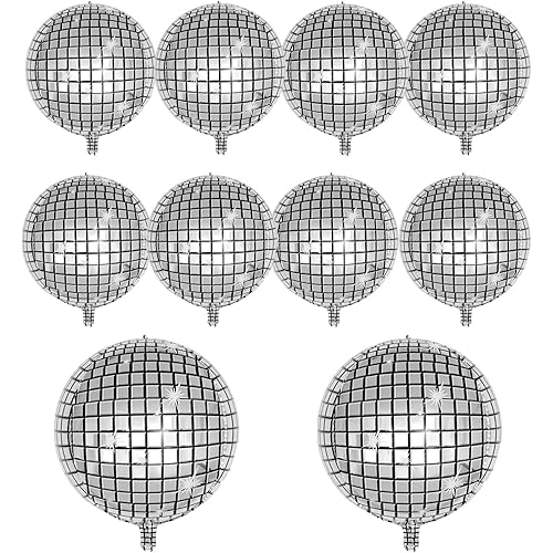 10 PCS Silver Disco Balloon 4D Round Balloon 70s 80s 90s Theme Disco Balloon Decorations Bachelorette Party Birthday Party Supplies
