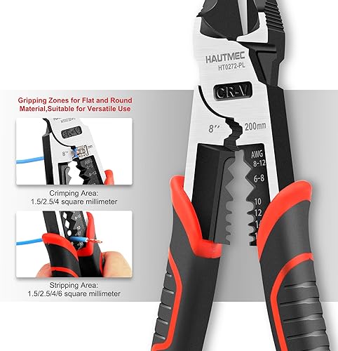 Miniatura 17 de HAUTMEC Juego de 3 alicates de alto apalancamiento con alicates de punta de aguja de 8 pulgadas, alicates Linesman de 8 pulgadas y alicates de corte