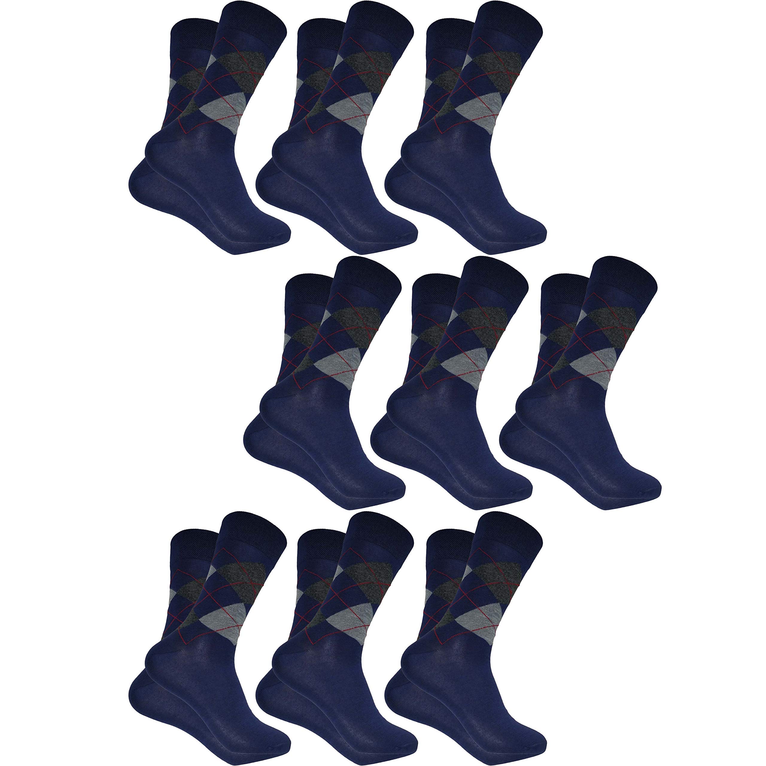 Men's Diamond Cut Organic Cotton Crew Length Socks (Navy, Pack of 9 Pairs)-image-29