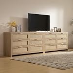 Sicotas Dressing Rattan pour chambre, 56.9" Large 6 Dressing avec grand rangement, Dressers en bois Grand coffre de tiroirs, placard, Boho TV Stand pour la chambre à coucher (Reclaimed Light Chêne, 1 Pièce)