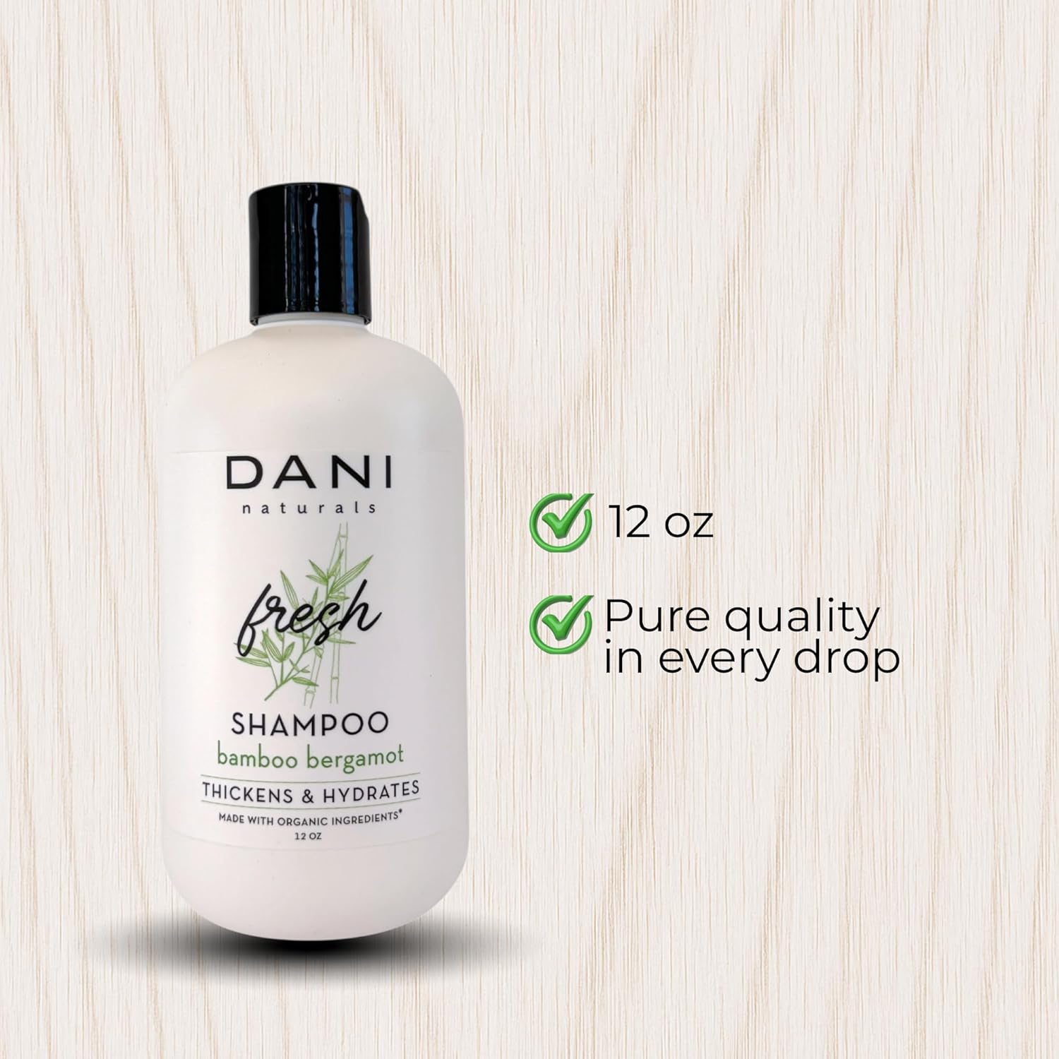 DANI Naturals Bamboo Bergamot Sulfate-Free Shampoo, Vegan, Hydrating, Thickens & Hydrates, 12 fl oz
