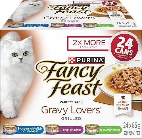Fancy Feast Gravy Lovers Wet Cat Food, Variety Pack 85 g Can (24 Pack) | Adult canned cat food, 100% complete & balanced nutrition, variety pack with 3 flavours, easy to open pull tab cans