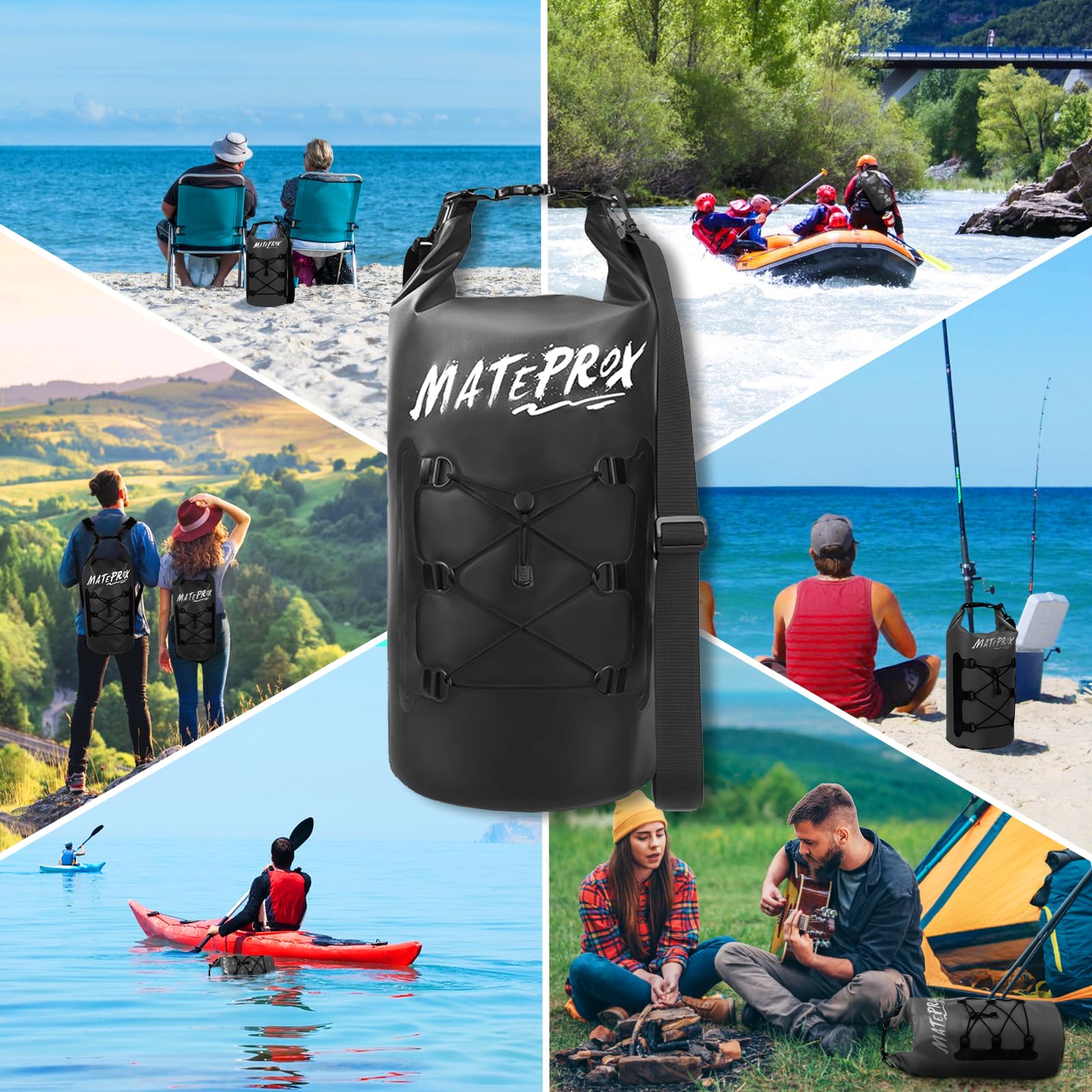 MATEPROX Borsa Impermeabile 5L/10L/20L Dry Bag Galleggiante Sacco Sacchetto Impermeabile per Kayaking Escursionismo Rafting e Campeggio con Tasca Impermeabile per Telefono-20L Nero