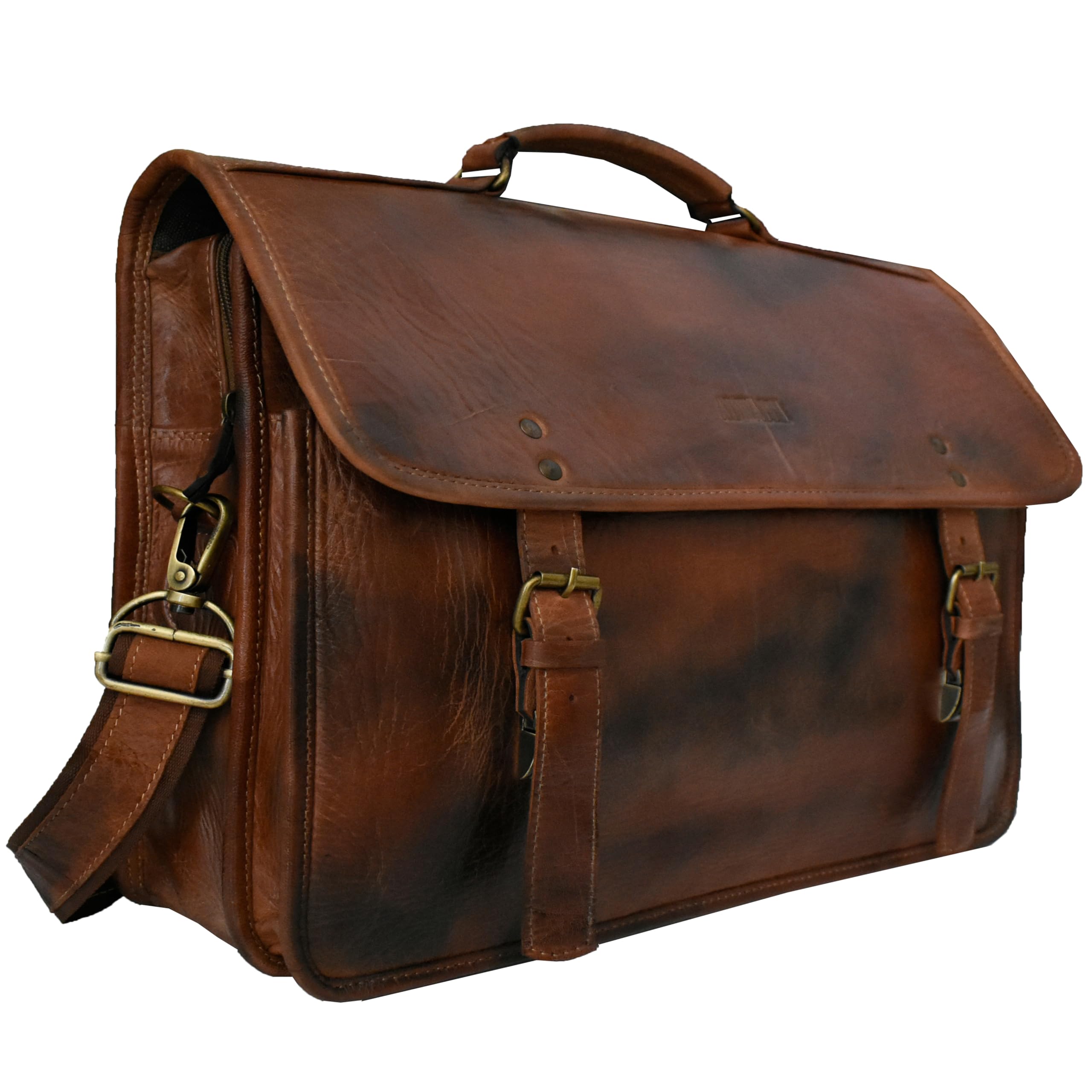 Vintage Full-Grain Leather Messenger Bag for Men 15 6-inch Laptop Briefcase Adjustable Strap Multiple Compartments