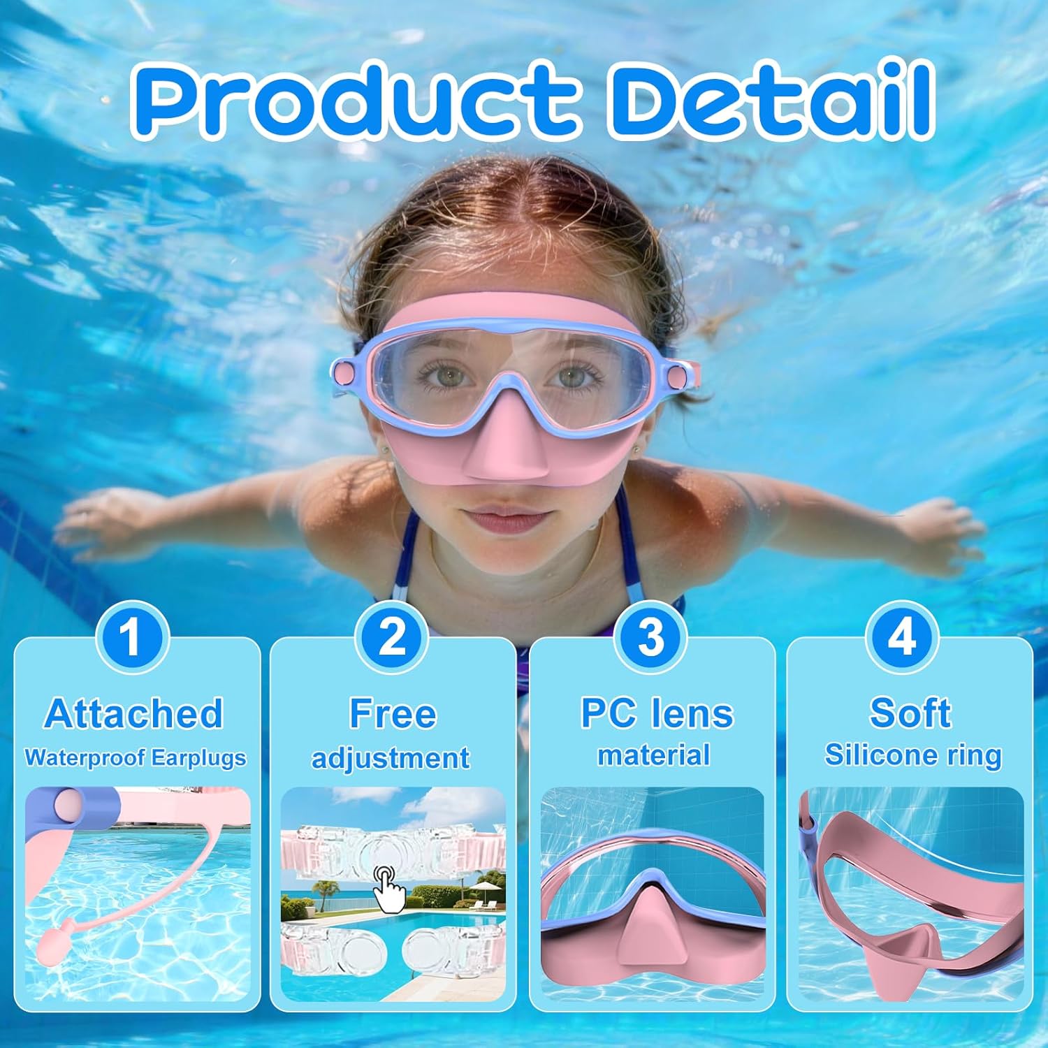 Kids Swim Goggles with Nose Cover for 3-12, 2 Pack Anti Fog/UV Swimming Goggles Mask for Boys Girls Toddler