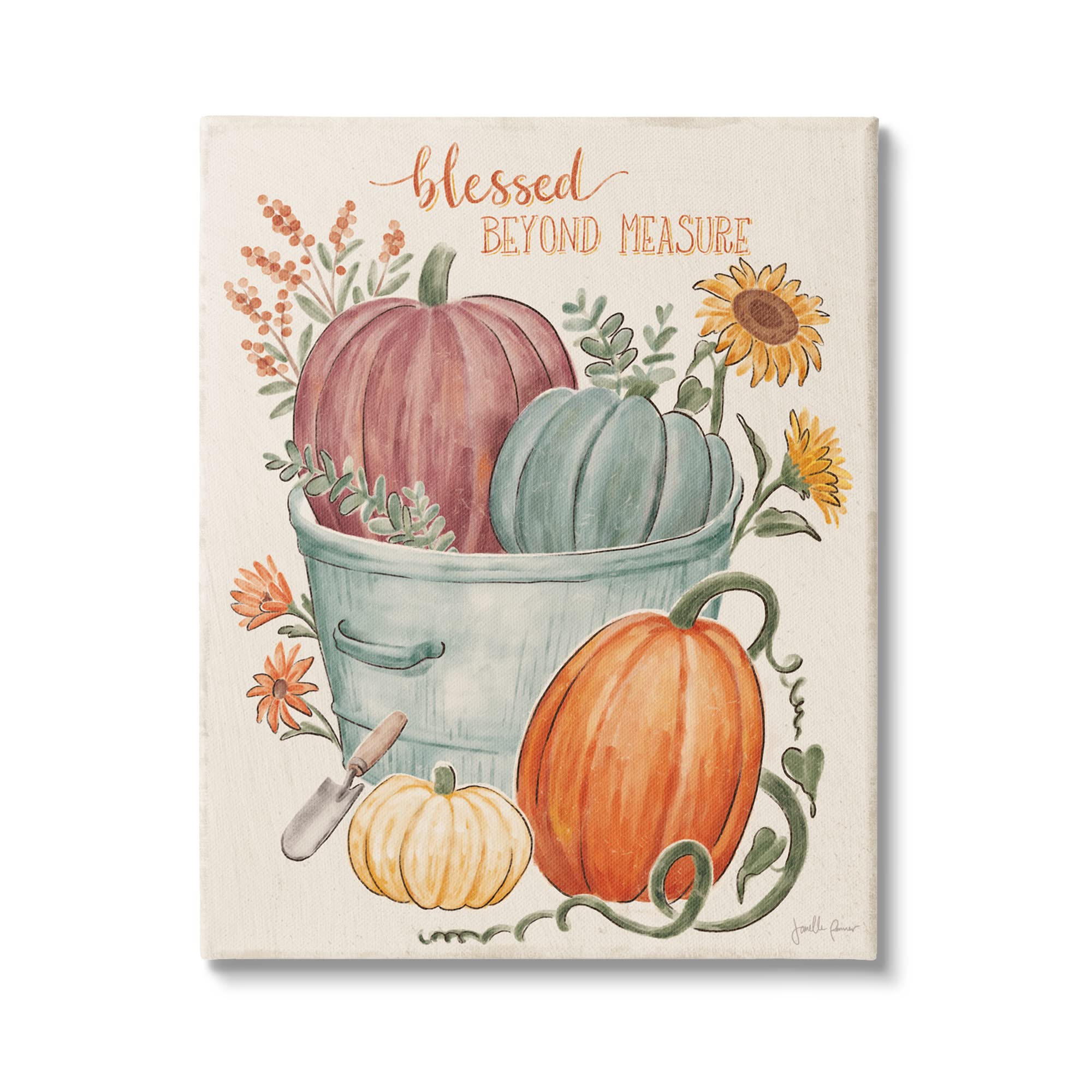 Stupell Industries Blessed Beyond Measure Pumpkin Plants Fall Harvest, Design by Janelle Penner