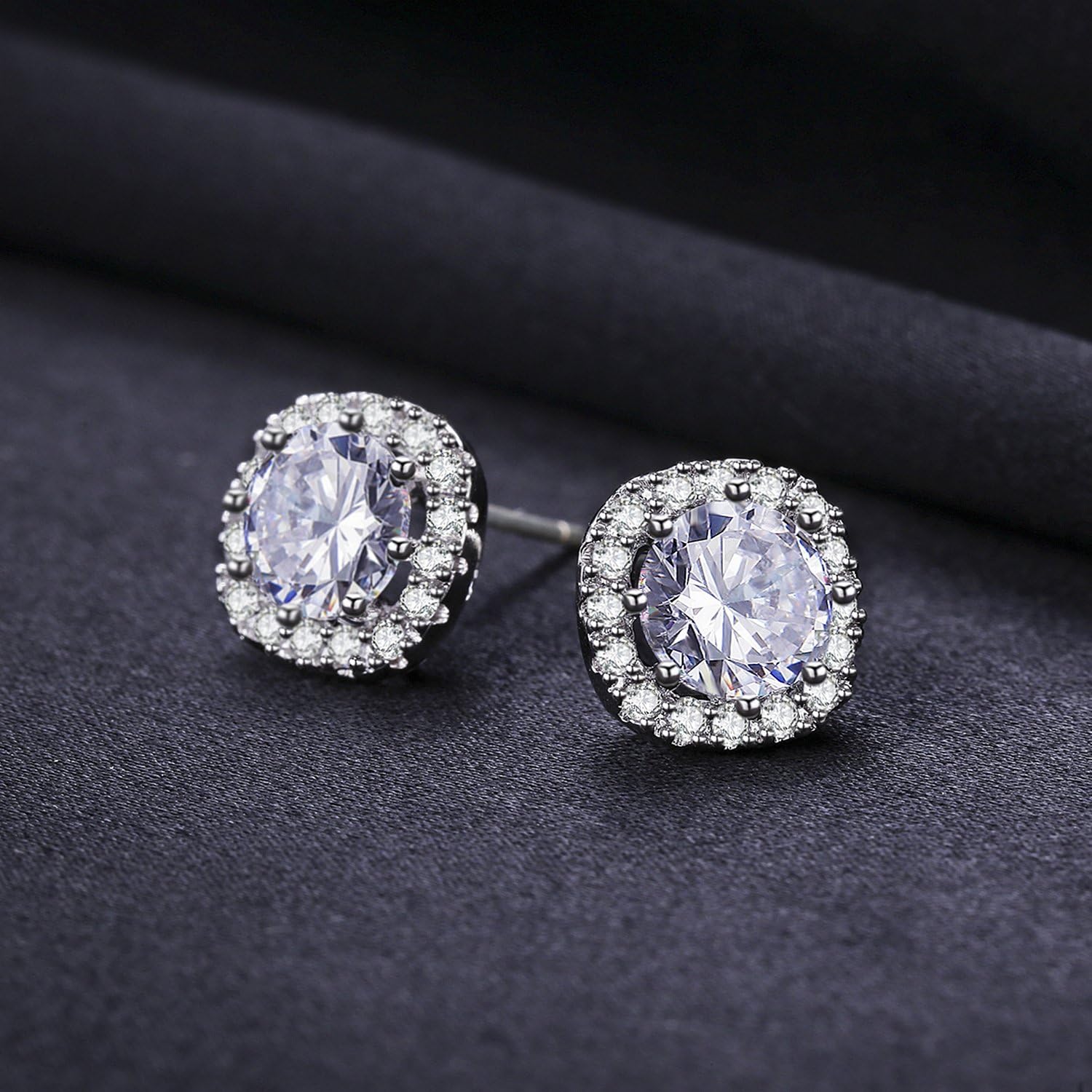 SBLING Platinum Plated Cubic Zirconia/Austrian Crystal Cushion Shape Halo Pendant Necklace/Earrings