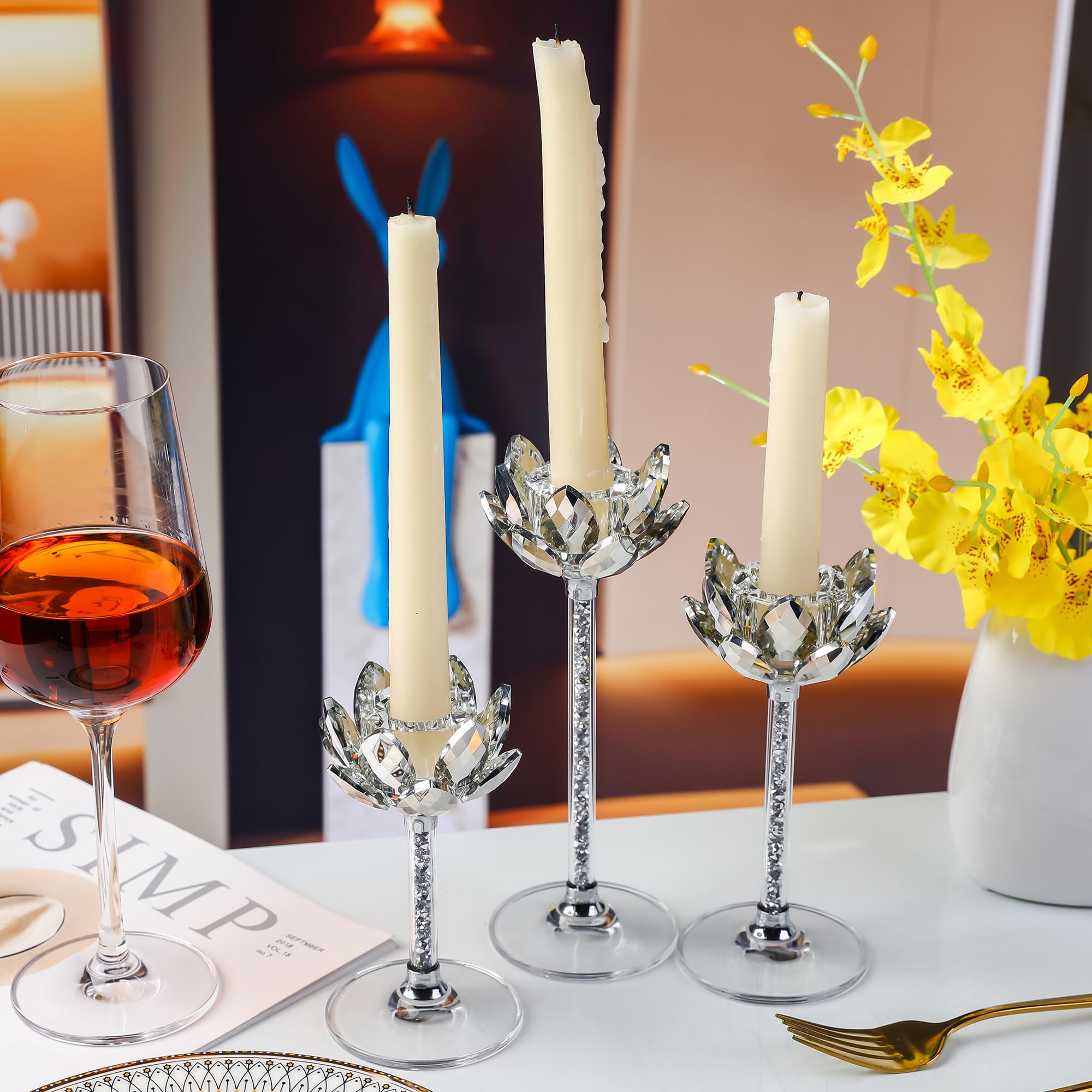 Set Di 3 Portacandele In Metallo Argentato – Altezze 24, 26 E 33 Cm, Decorazione Lussuosa Per Matrimonio E Casa - 3