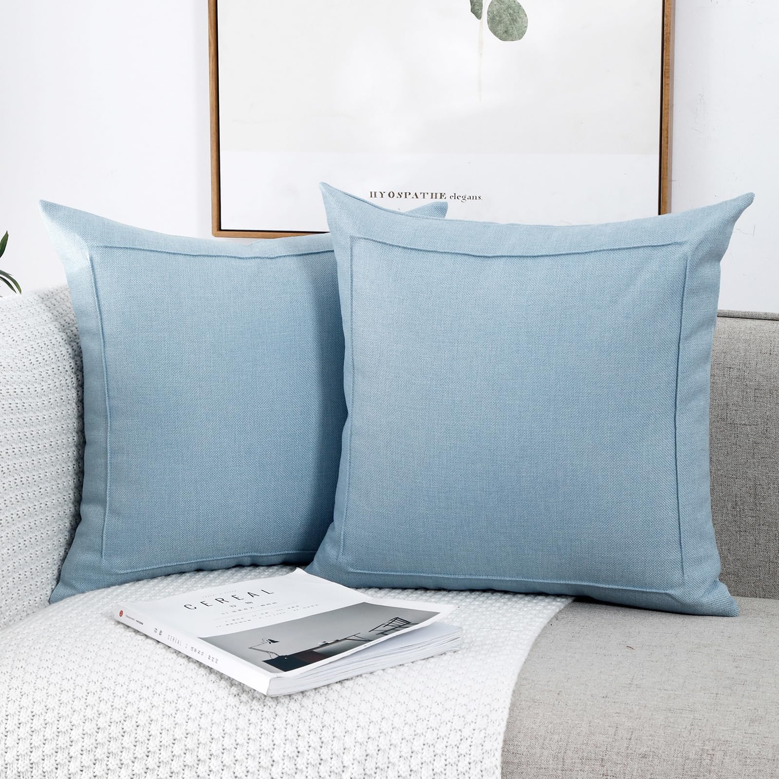 Jepeak 20x20 Inch Burlap Linen Throw Pillow Covers, Pack of 2 Decorative Farmhouse Rustic Neutral Pillow Covers Square Durable Cushion Cover for Sofa