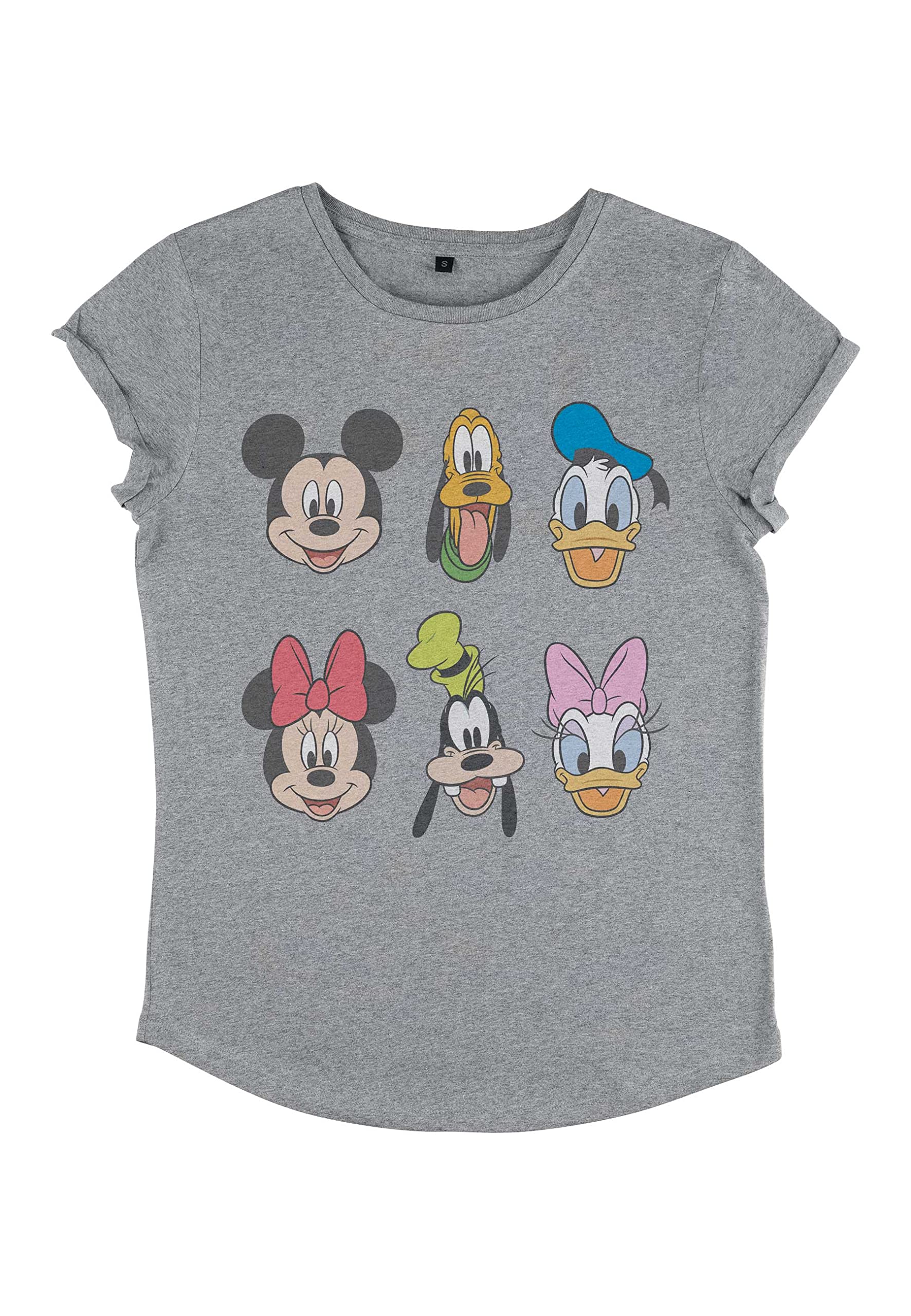 Disney Damen Mickey Classic - Always Trending Stack Women's Organic Rolled Sleeve T-Shirt T-Shirt, Melange Grau, S