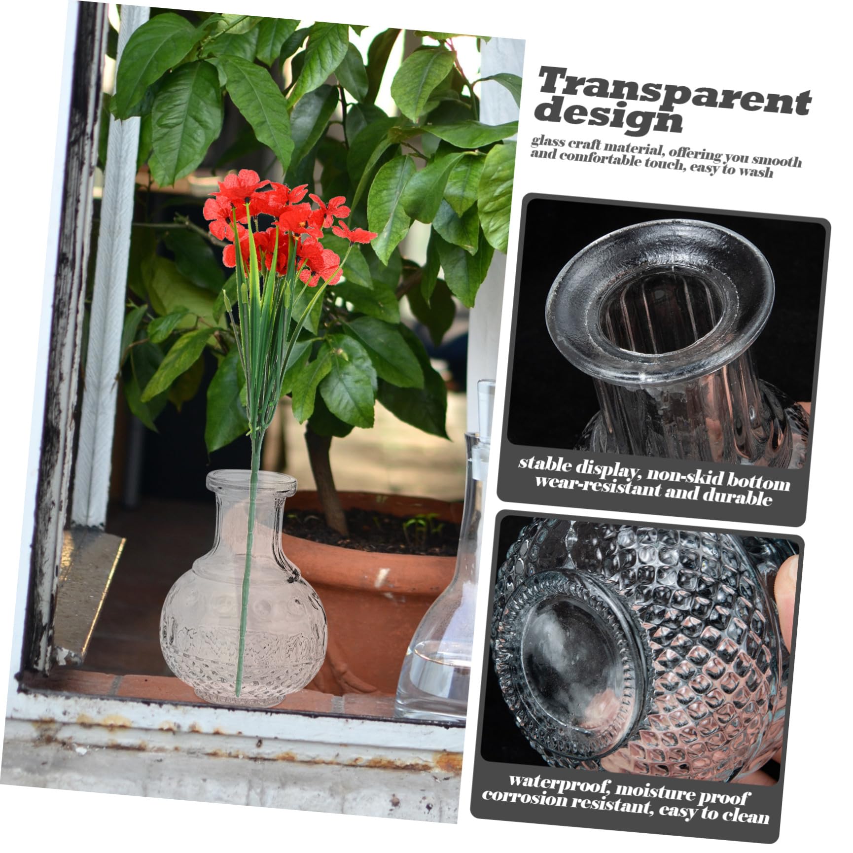 5 Pezzi Vaso Trasparente in Vetro Stile Vintage Rilievo per Fiori
