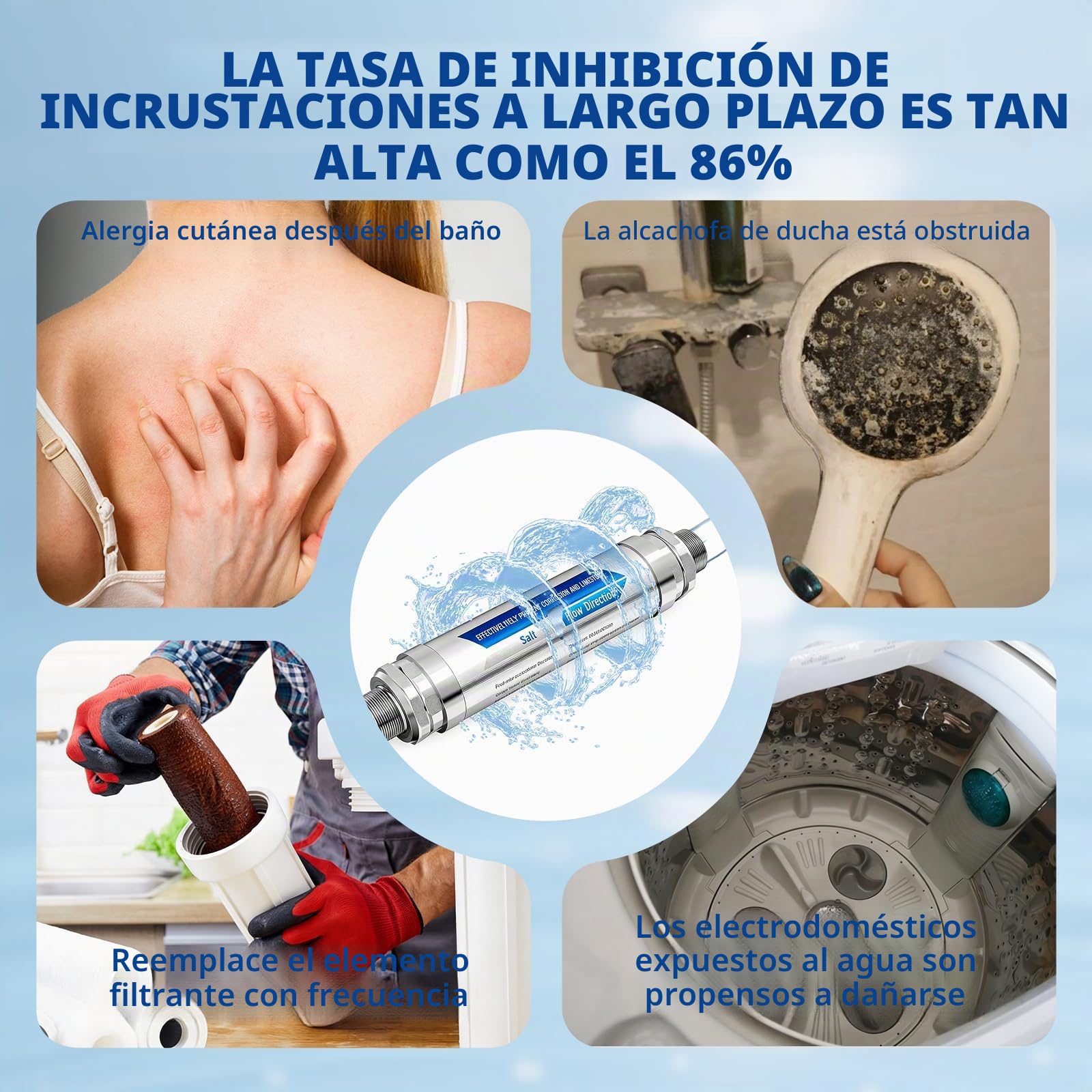 Descalcificador de agua sin sal para toda la casa, conexión de 1/2 pulgadas descalcificador de agua, evita depósitos de cal en tuberías de agua, inodoros y grifos – DN15