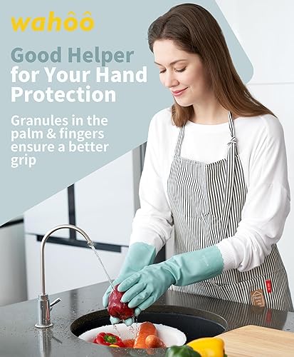Miniatura 3 de LANON wahoo - Guantes de limpieza respetuosos con la piel, guantes de goma para lavavajillas sin forro, para cocina, antideslizantes, espray de