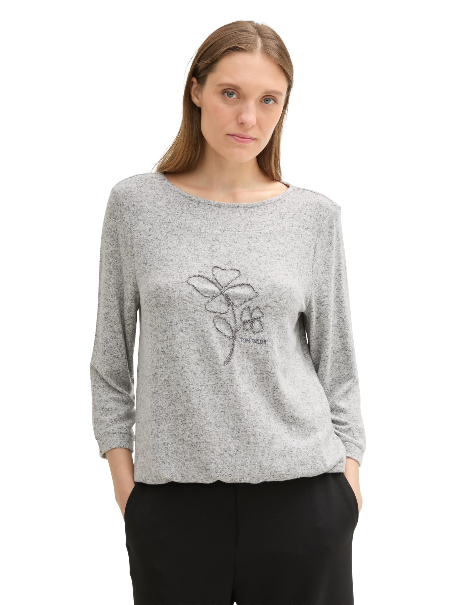 TOM TAILOR Damen Cosy Longsleeve Mit Stickerei – Weiches Langarmshirt, Regular Fit, Aus Nachhaltigem Jersey