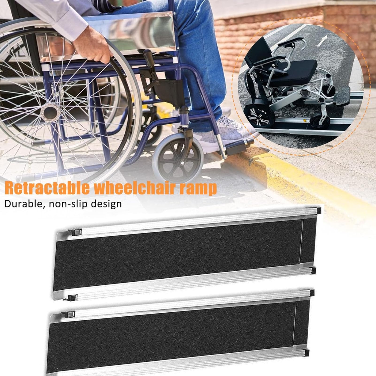 Rampas telescópicas para sillas de Ruedas de 2 Piezas, rampa de umbral de Aluminio Liviana con Superficie Antideslizante y Bolsa de Transporte, rampas telescópicas de 2 Secciones para escalones de e
