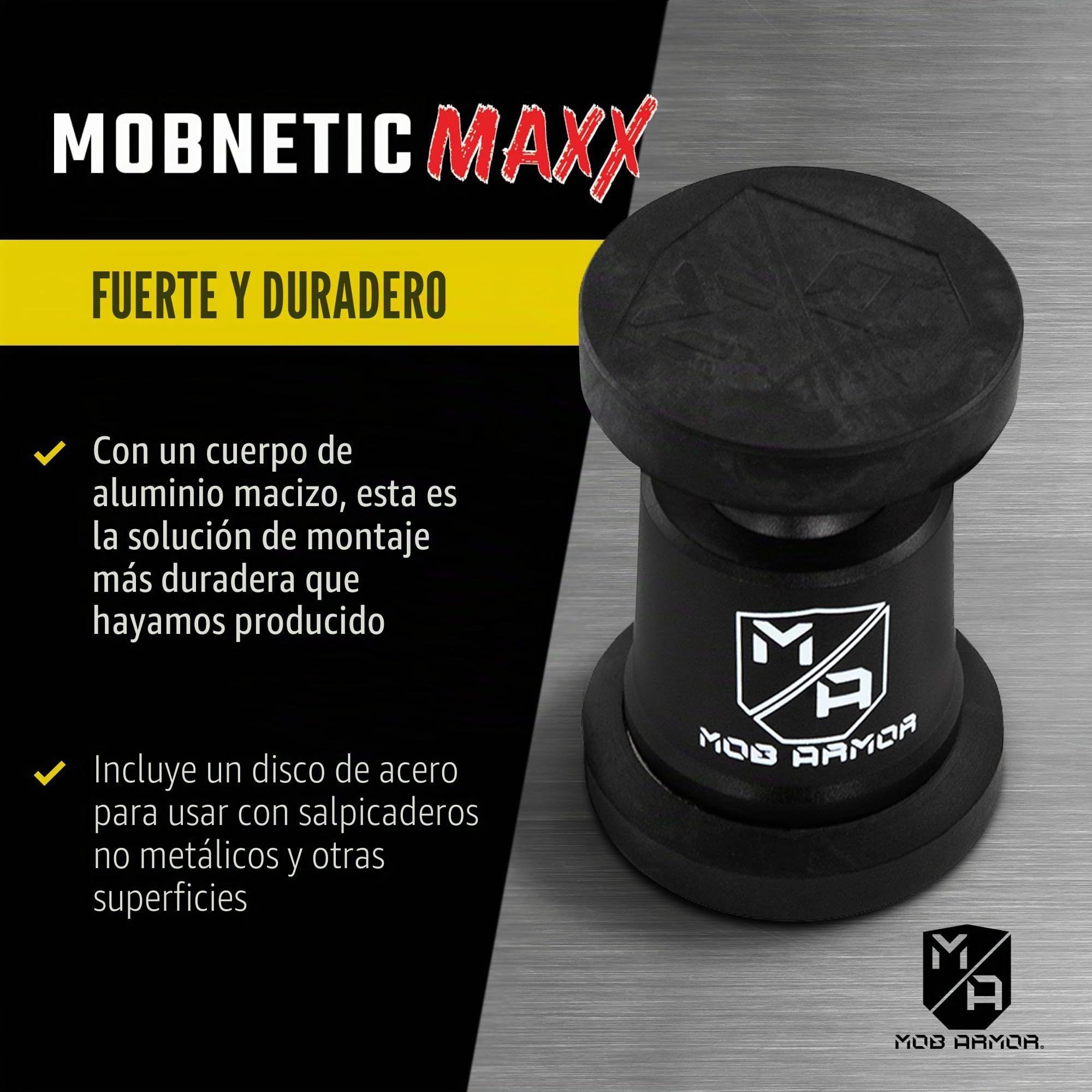 Mob Armor MobNetic Maxx - Soporte magnético montado en Estados Unidos para coche, soporte magnético para teléfono, inclinación de 90 grados, rotación de 360 grados, metal de aluminio, compatible con