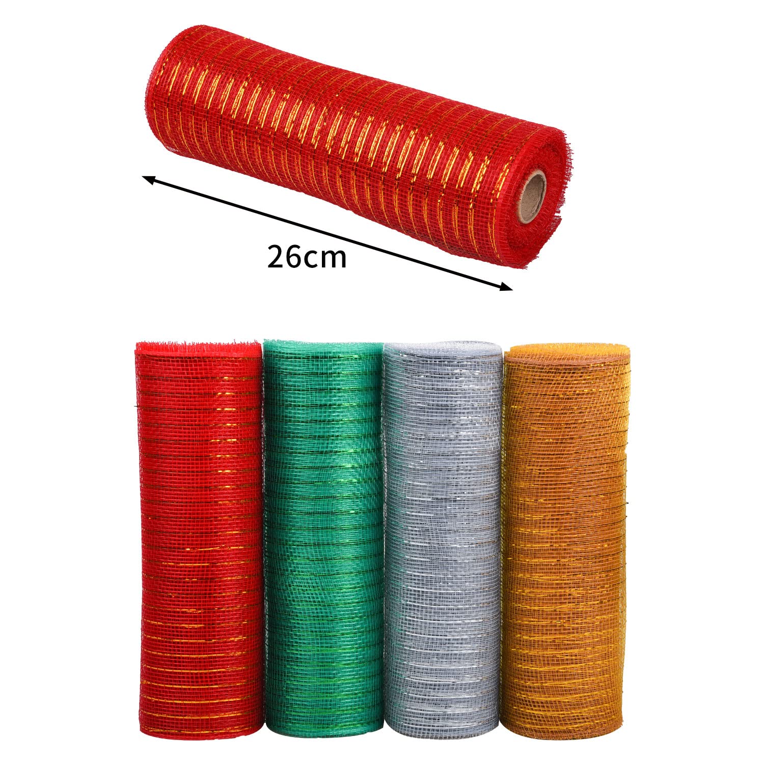 Whaline Weihnachts-Mesh-Band Set – 4 Rollen, Rot/grün, Je 9,1 M, Für Dekoration & Geschenke