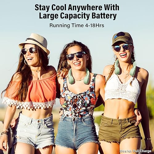 Miniatura 3 de Jancane Ventilador de cuello portátil, ventilador personal recargable por USB, 3 velocidades ajustables, gran salida de aire potente viento fuerte,