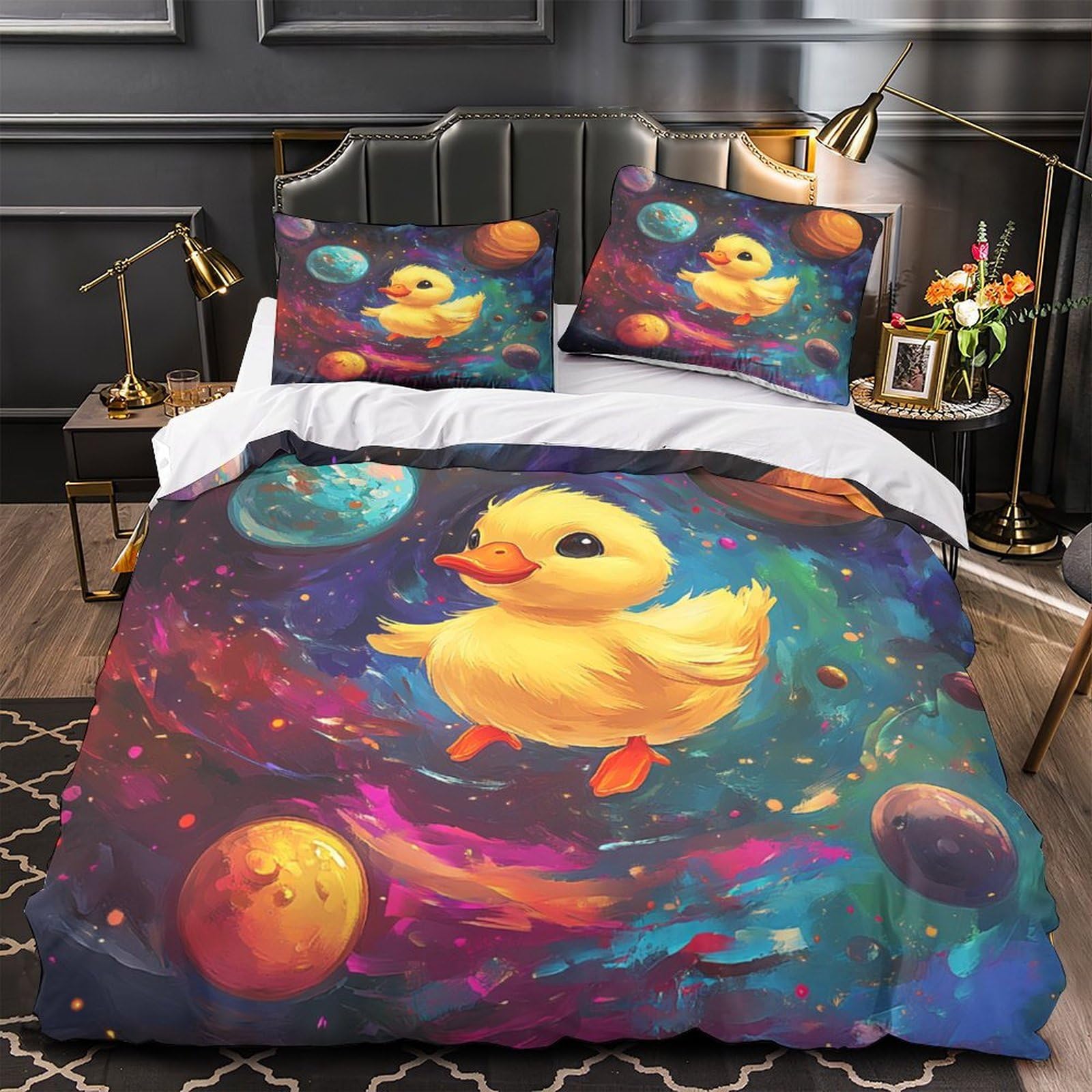 Housse de couette petit canard spatial 3D 200x200cm, le cadeau d'anniversaire idéal pour ados