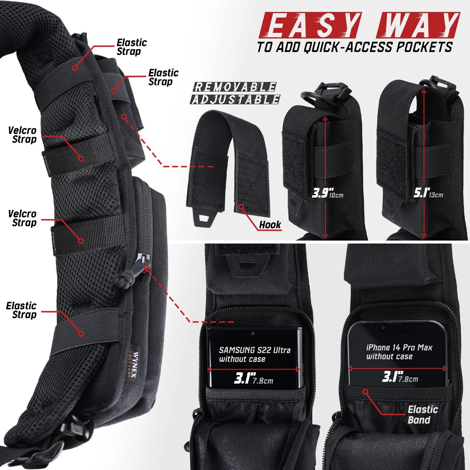 WYNEX Molle Rugzak Schouder-accessoiretas Met Gebogen Ontwerp, Outdoor