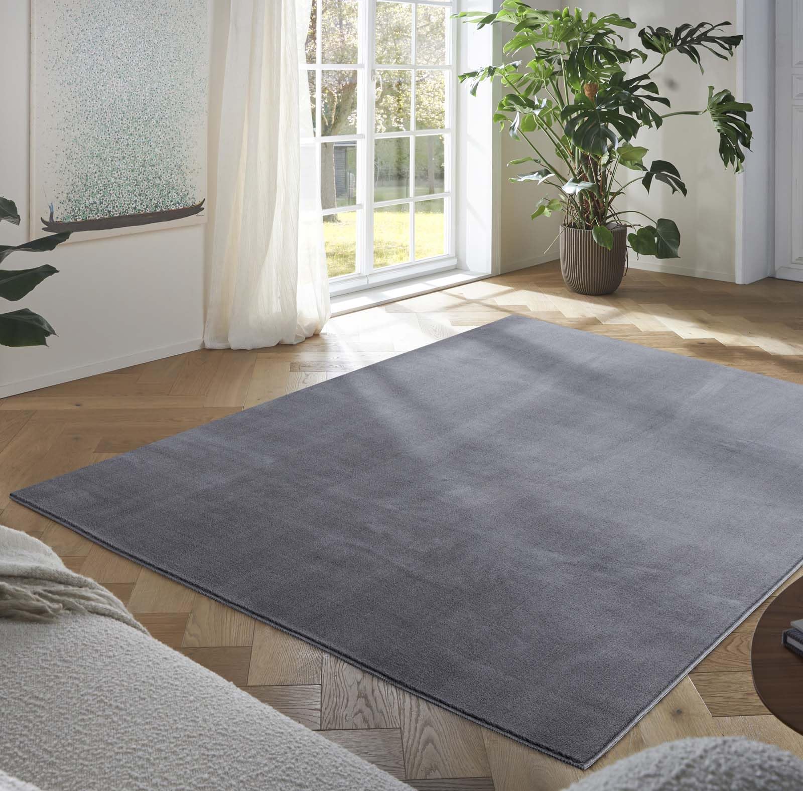 Taracarpet Teppich Kurzflor weicher Designer Uni Bodenbelag Madrid fürs Wohnzimmer, Kinderzimmer, Schlafzimmer und die Küche geeignet New Anthrazit 80x150 cm