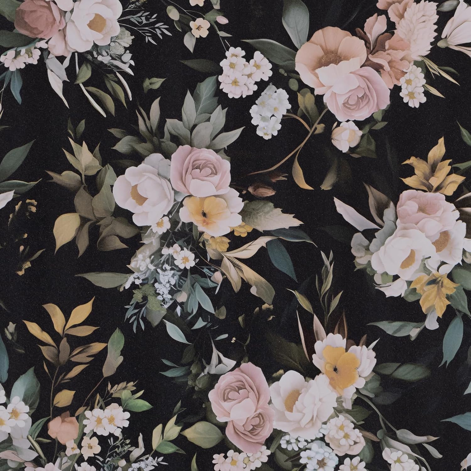 Peel and Stick Dark Flower Vintage Wallpaper - Black and Green Moody Contact Paper - Self Adhesive Floral Vinyl Wrap- Removable Boho Wall Paper for Bedroom, Living Room and Bathroom 17.5'' x 393''