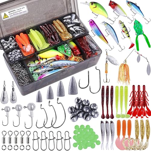 Miniatura 1 de PLUSINNO Kit de accesorios de pesca de 189 piezas, caja de aparejos de pesca con aparejos incluidos, anzuelos de pesca, plomos de pesas, hoja