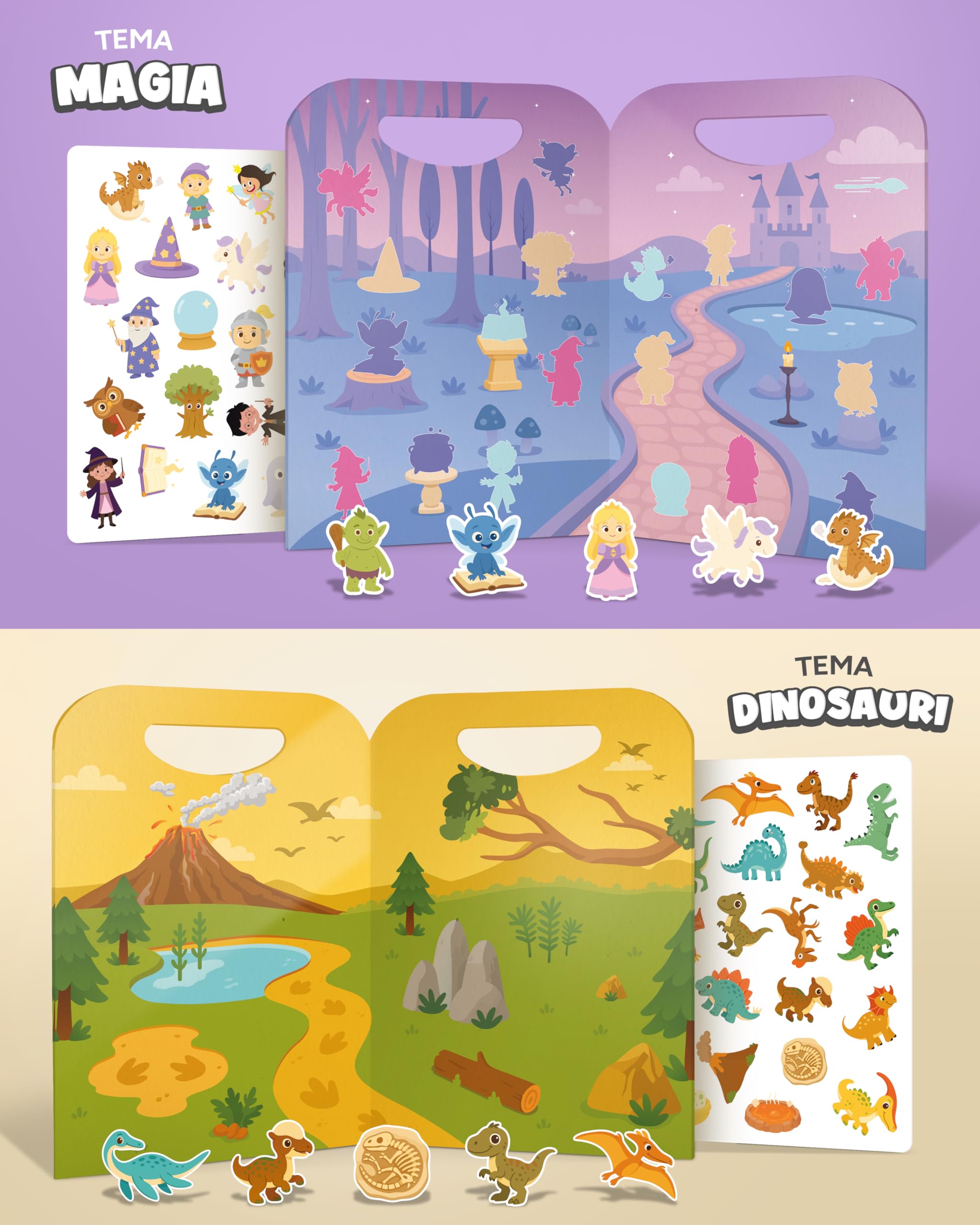 mycustomy - 6 Libri Stickers Bambini Attacca Stacca - BPA Free con 120 Adesivi Riutilizzabili e Lavabili